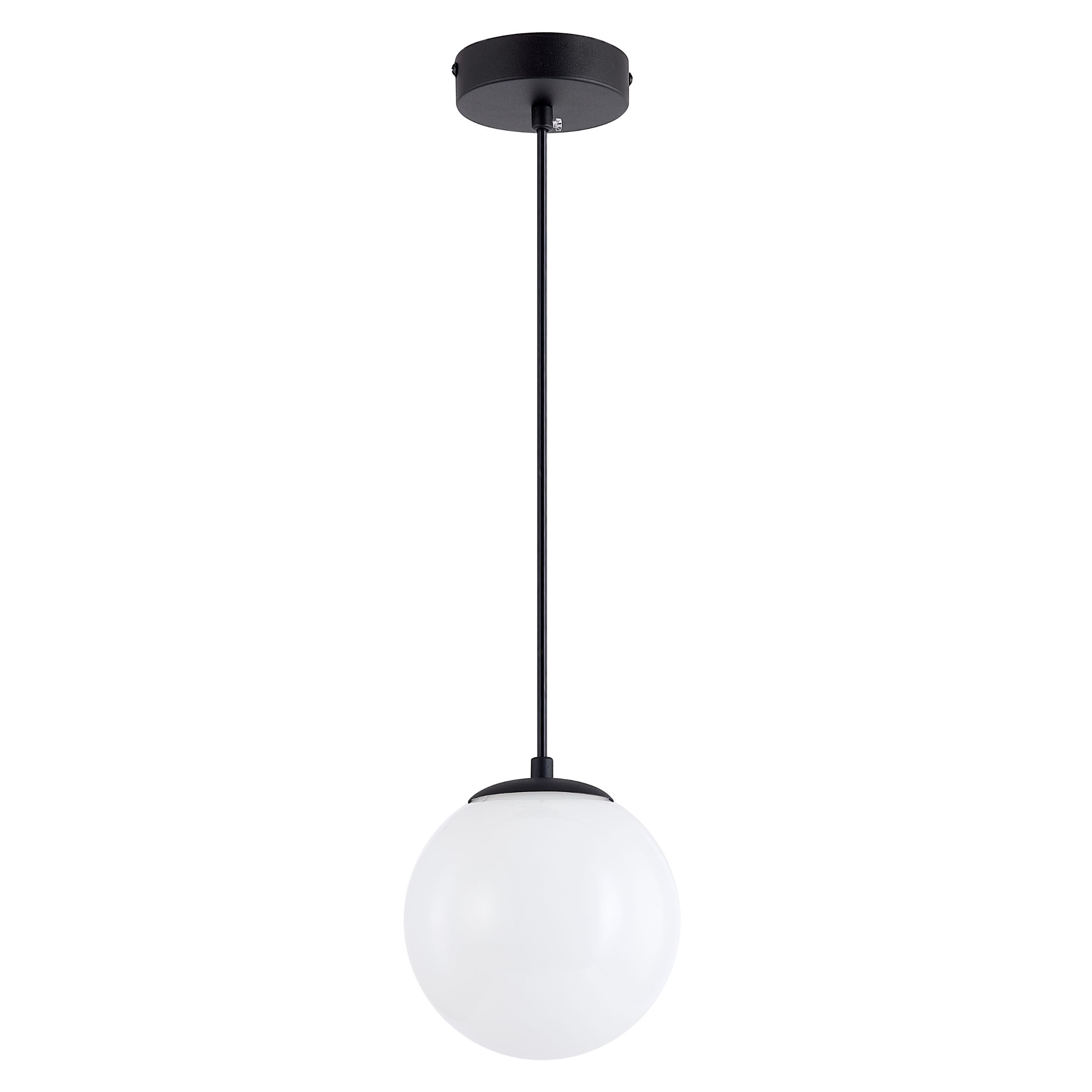 Lampa sufitowa wisząca E27 ozdobna Biały klosz Szklana kula z regulowanym przewodem Czarny metal - LEDHOFF