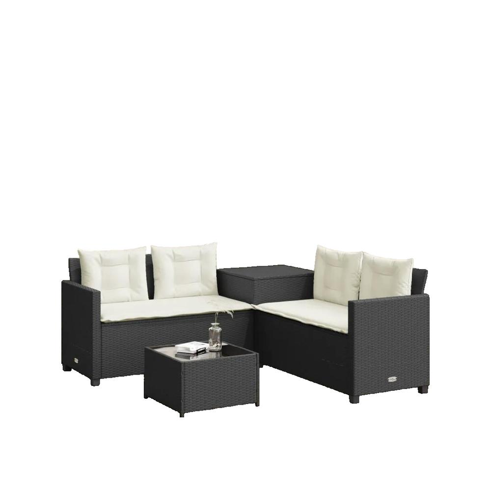 Sofa ogrodowy vidaXL 4-osobowy czarny z technorattanu ze stolikiem i poduszkami