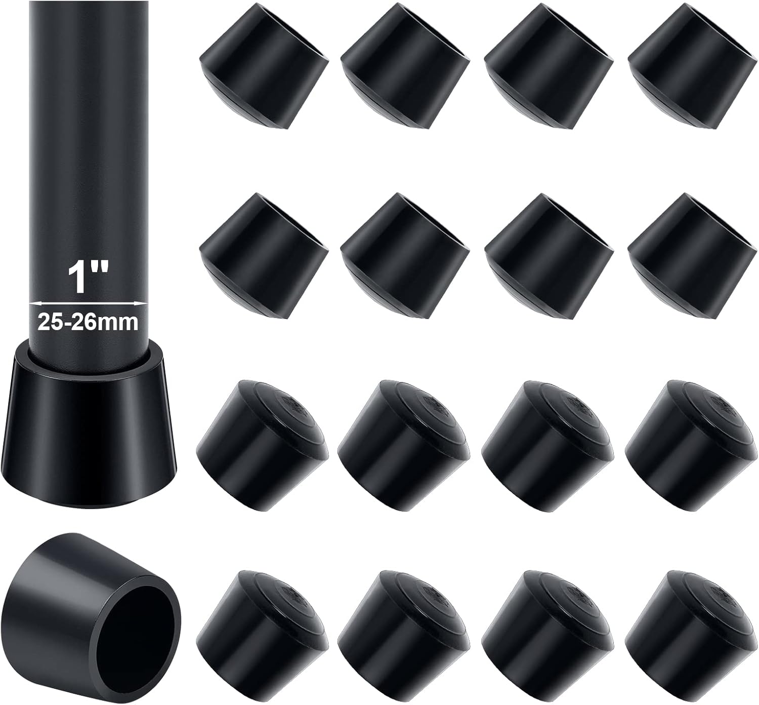 Nakładki na nogi krzeseł, 16 sztuk 25-26 mm gumowe nakładki na nogi krzeseł, gumowe nakładki na nogi krzeseł o średnicy wewnętrznej 25 mm, czarne