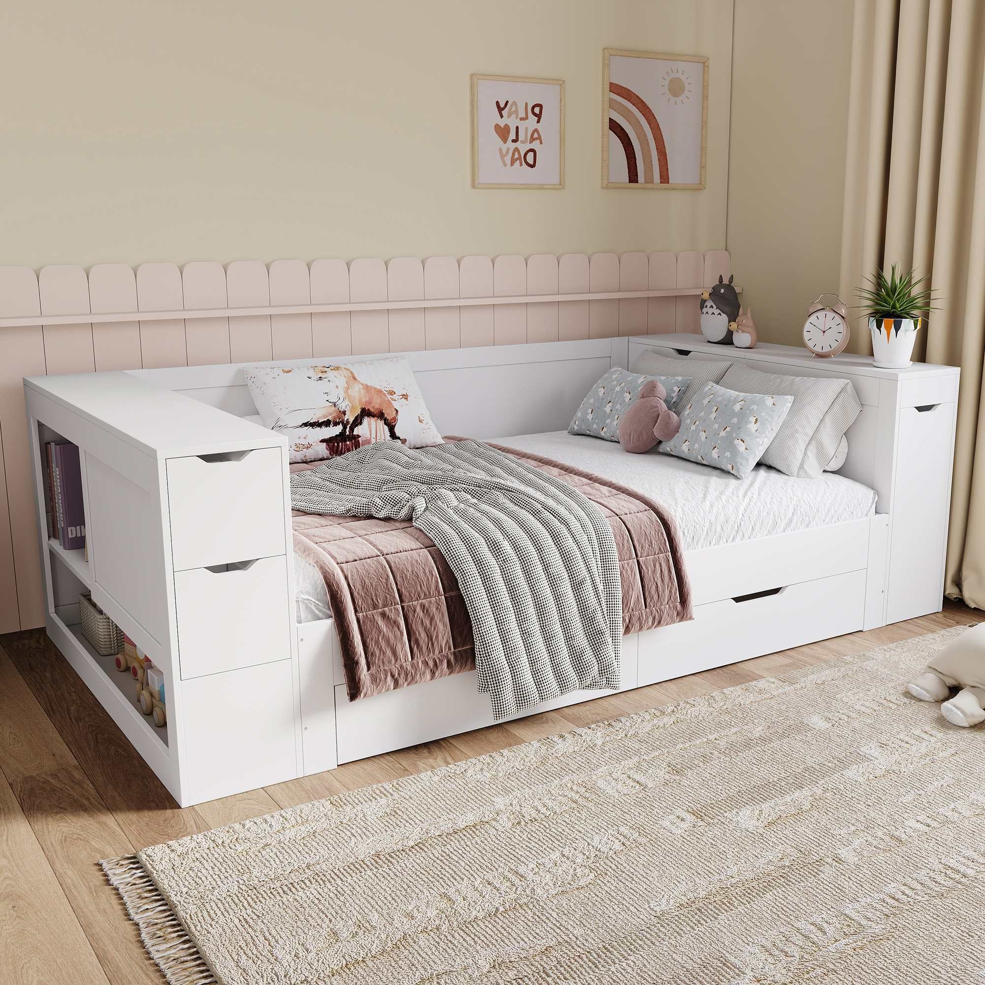 Lit Simple 90x200 Cm, Lit Enfant, Lit En Bois En Forme De Voilier Avec Lit Gigogne Placard De Rangement En Bout De Lit Bleu 94191494