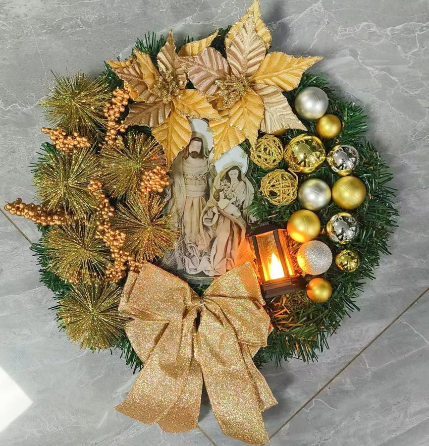Wianek świąteczny o średnicy 30 cm ze światłem LED, dekoracje bożonarodzeniowe, sztuczny wianek świąteczny, artykuły na przyjęcia bożonarodzeniowe
