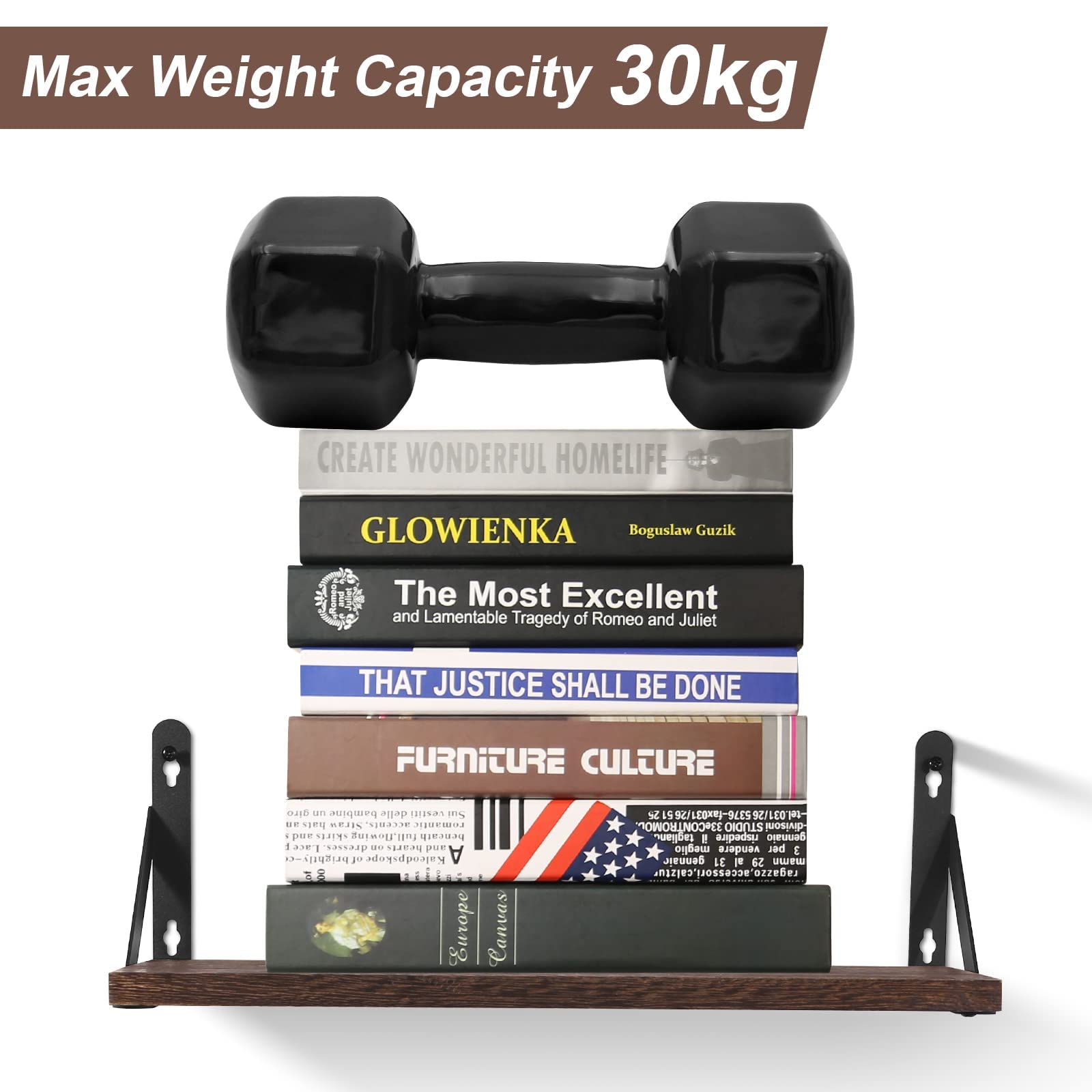 Uten Mensole da Muro Design Moderne, Set 2 Pezzi Mensole da Muro in Legno, Mensole Bagno Legno, Mensole Sospesa da Parete Rustic - 4