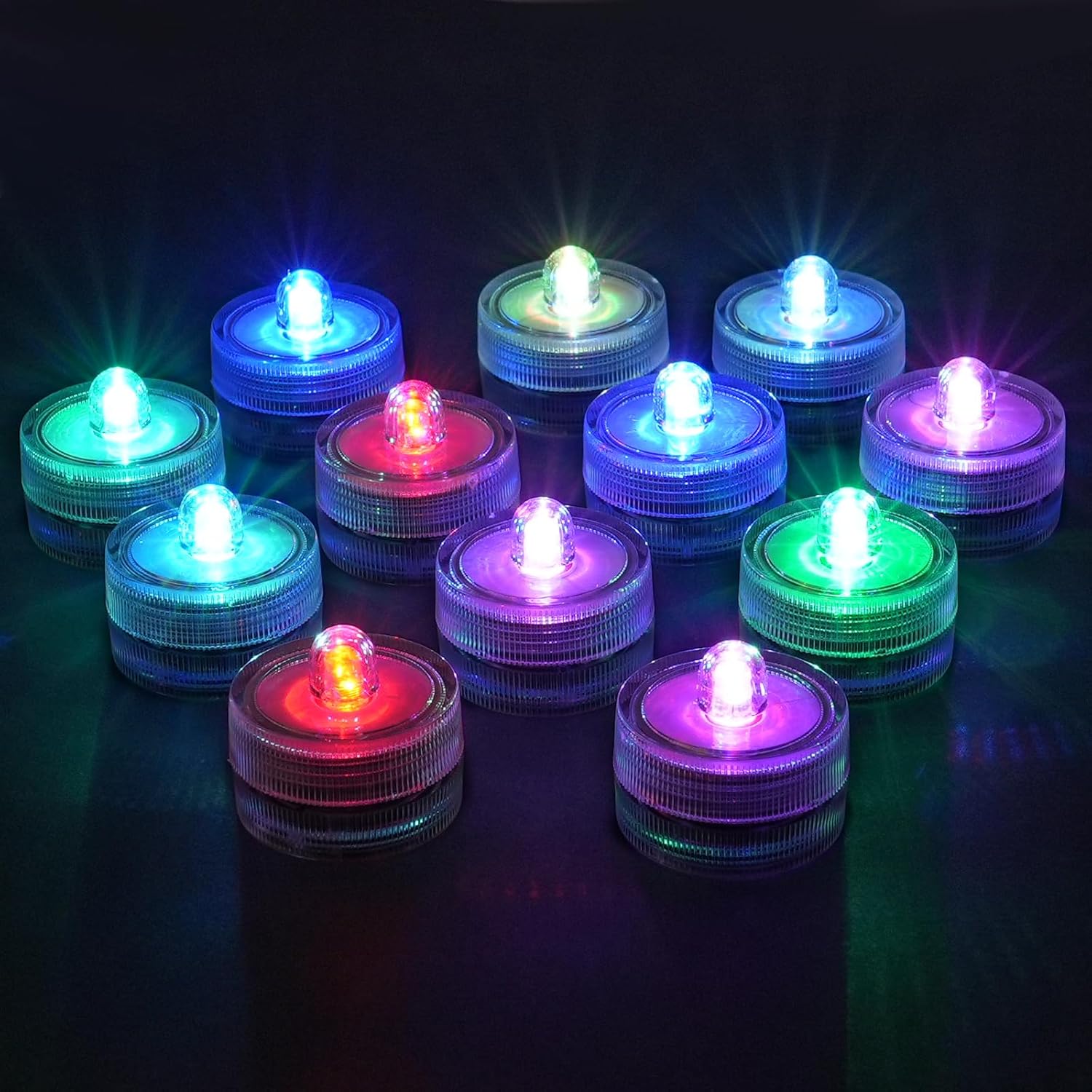 Zestaw 12 miniaturowych zanurzalnych lampek LED, miniaturowe zanurzalne lampy LED w kształcie świec, wodoszczelne IP68, zasilane bateriami, do oczka