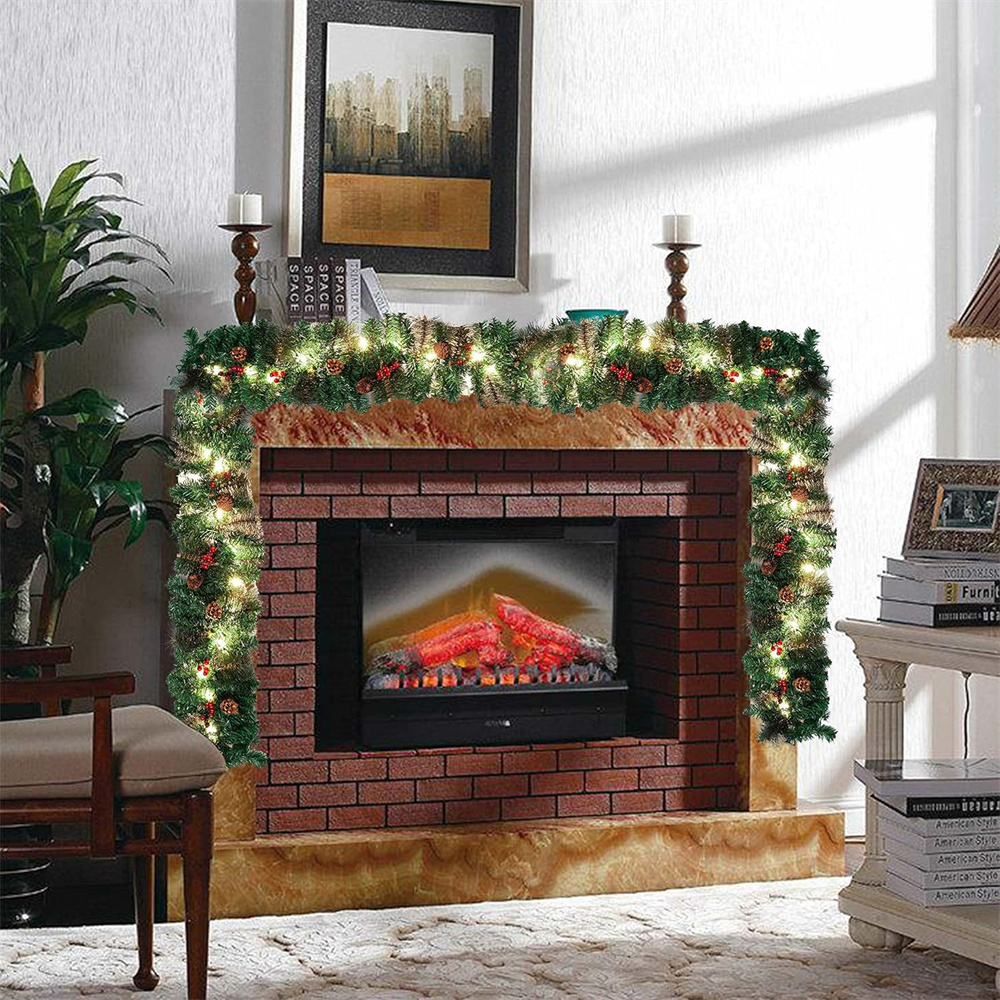 Ghirlanda natalizia artificiale da 270 cm, luce calda, decorata con pigne e bacche, collezione natalizia, con 5 metri e 50 luci, senza batterie - 5