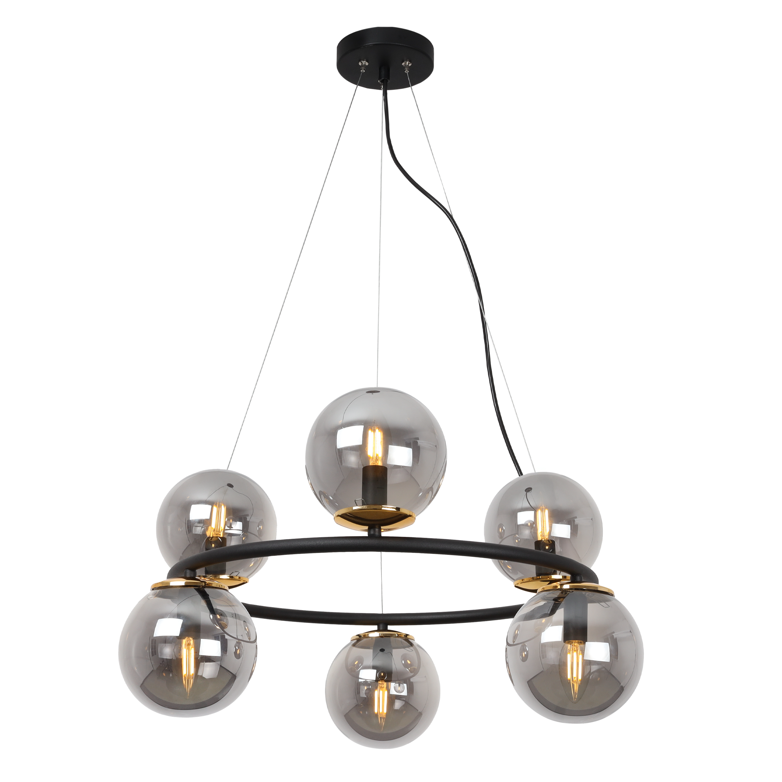 Lampa sufitowa wisząca Aura czarna modern 6xE14 klosz kula grafitowa/złota Light Home LH