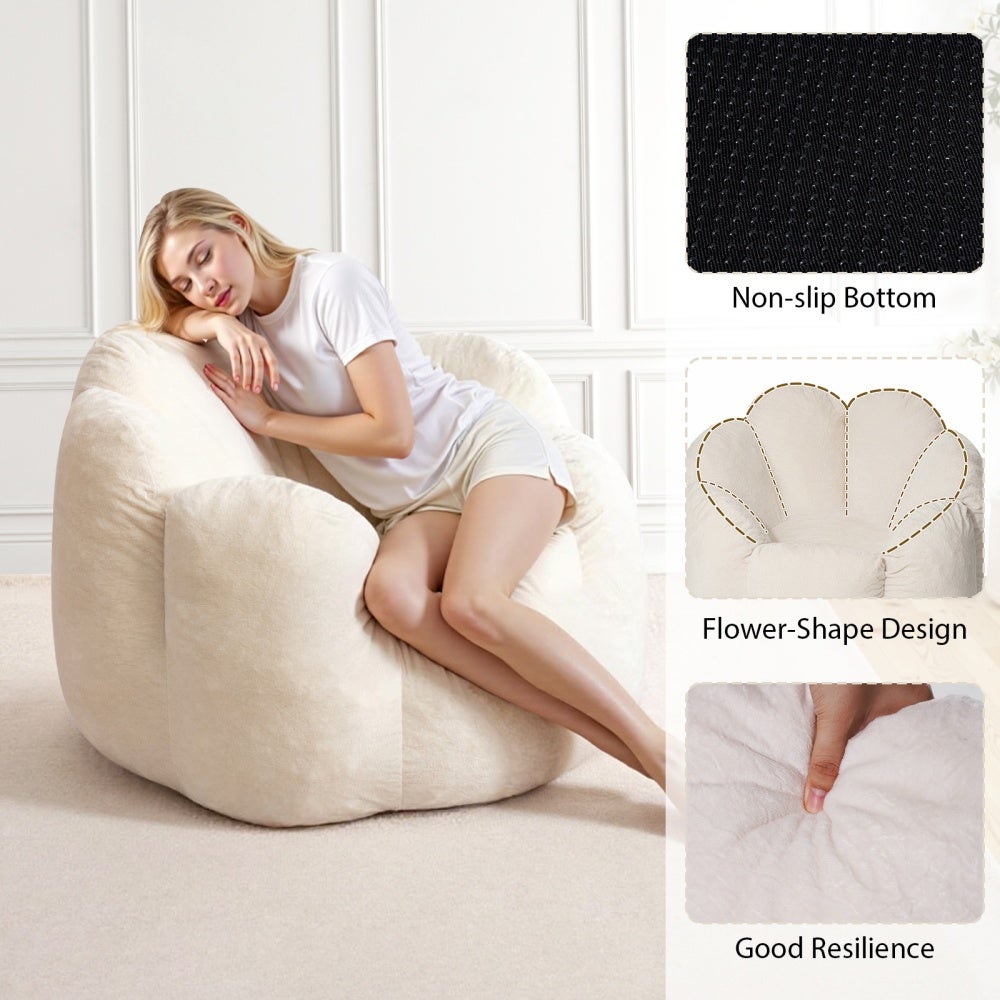 1 x HOMMPA pouf poire fauteuil relax adulte dossier ergonomique velours hollandais déhoussable 100x100x75 cm salon chambre - beige - 5