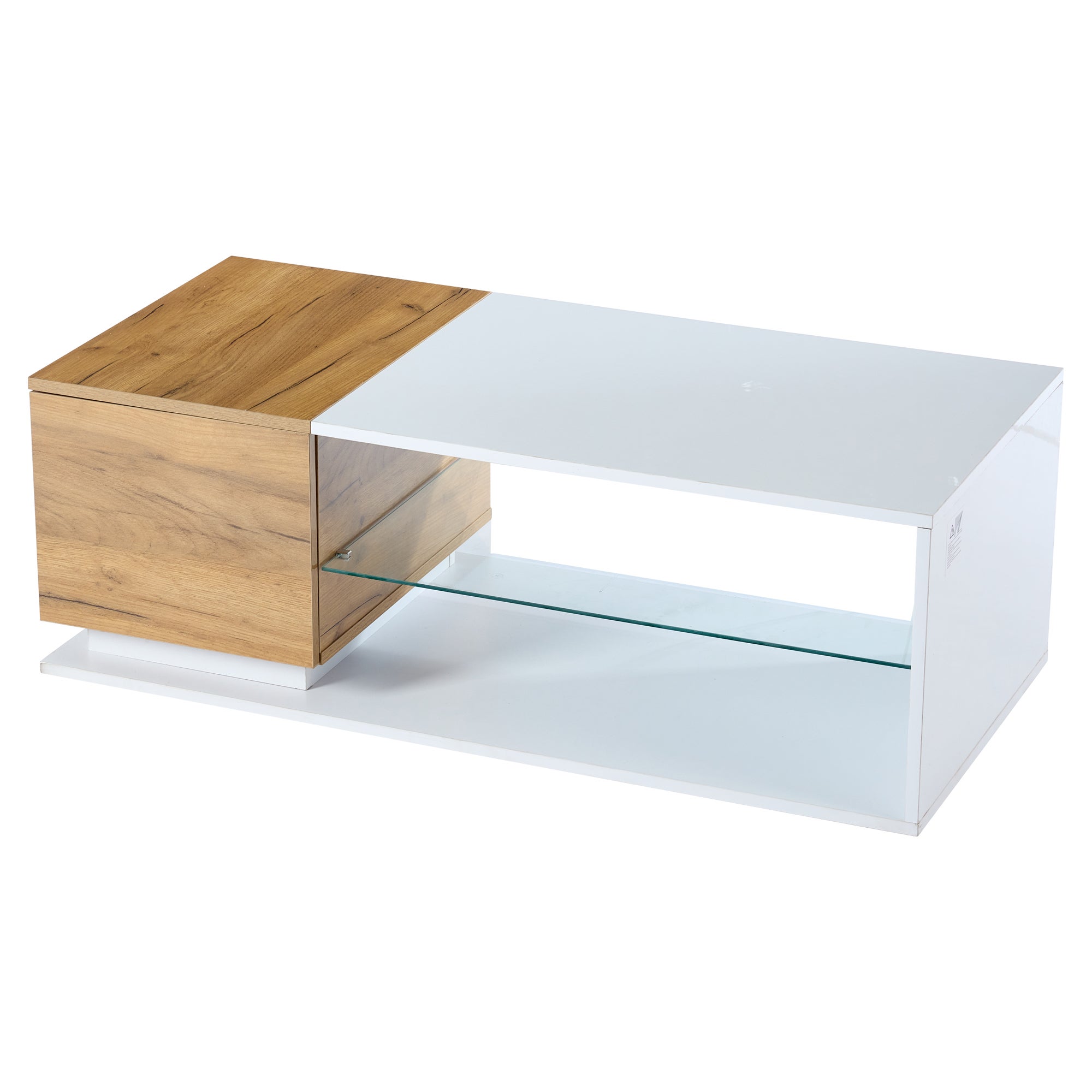 Table basse avec 1 porte et 2 étagères - 105 x 50 x 36 cm - LEDs - Panneau de particules - Blanc - 4