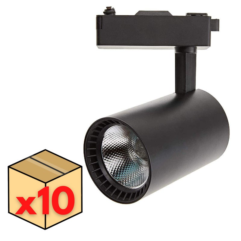 Zestaw x10 reflektorów sufitowych Led Track Light Czarny 30W, Chłodna biel 6000K, 2200 lumenów, 220V 50-60Hz jednofazowy