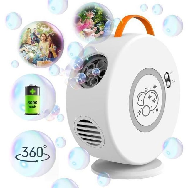 KUWUNG Machine a Bulle Automatique, Rechargeable Machine à Bulles avec Lumières et Musique, 118cm Machine a Bulles Réglables Hauteur pour Enfant, Jardin, Anniversaire, Mariage, Fête