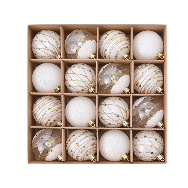 Pack de 16 adornos de Navidad transparentes (6 cm,serie blanca),estrellas doradas de plástico para árbol de Navidad,decoración festiva,crea ambiente