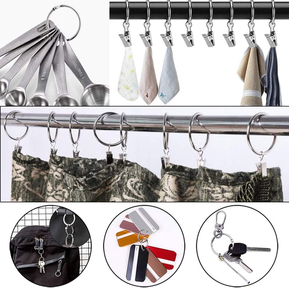 Anneaux pour Rideaux,40 Pièces Anneau Rideau avec Pinces,Décoratif Métal Drapé Clip Crochets Ensemble Diamètre Intérieur de 25mm Argent,Antirouille - 3