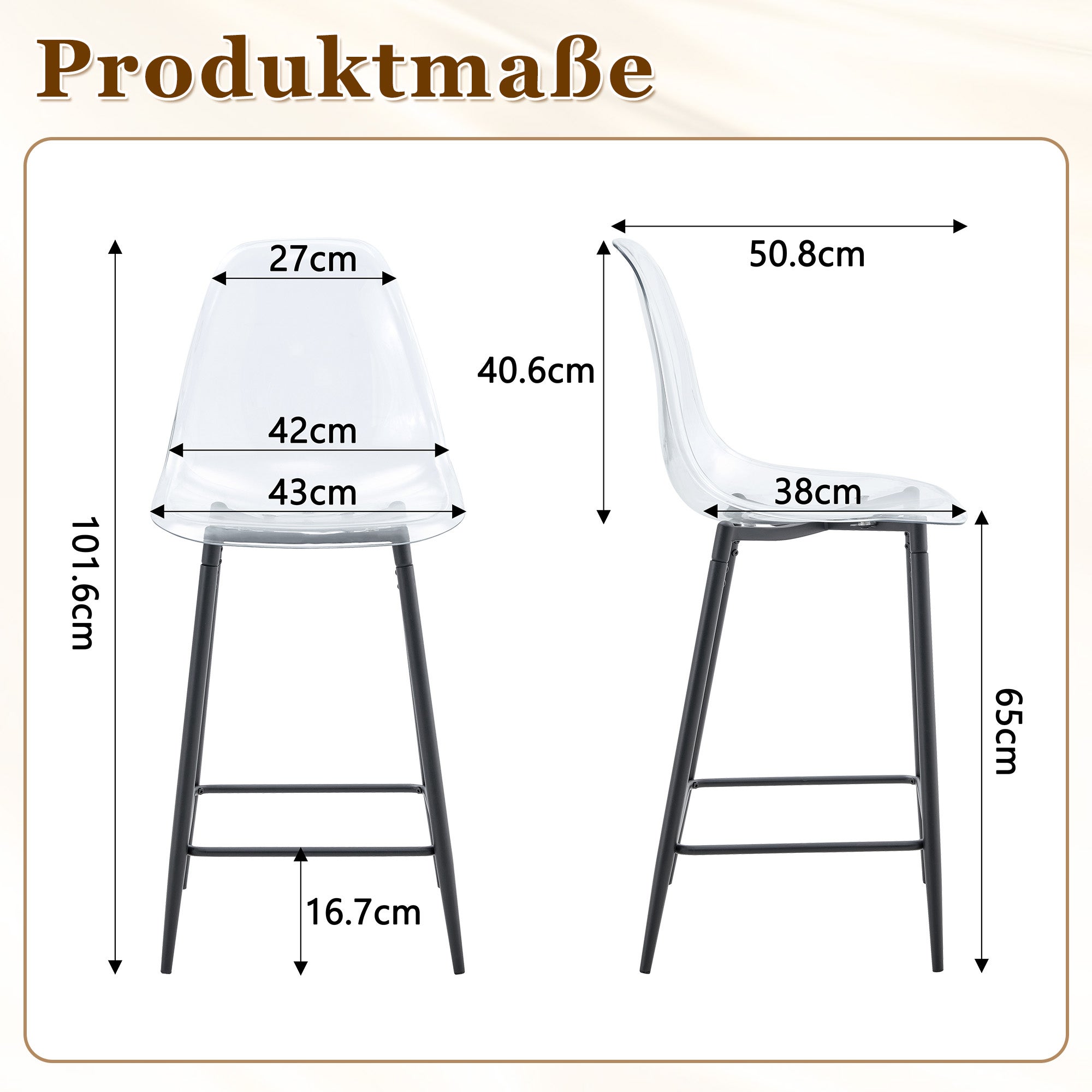Ensemble de 4 tabourets de bar transparents, avec structure en métal ...