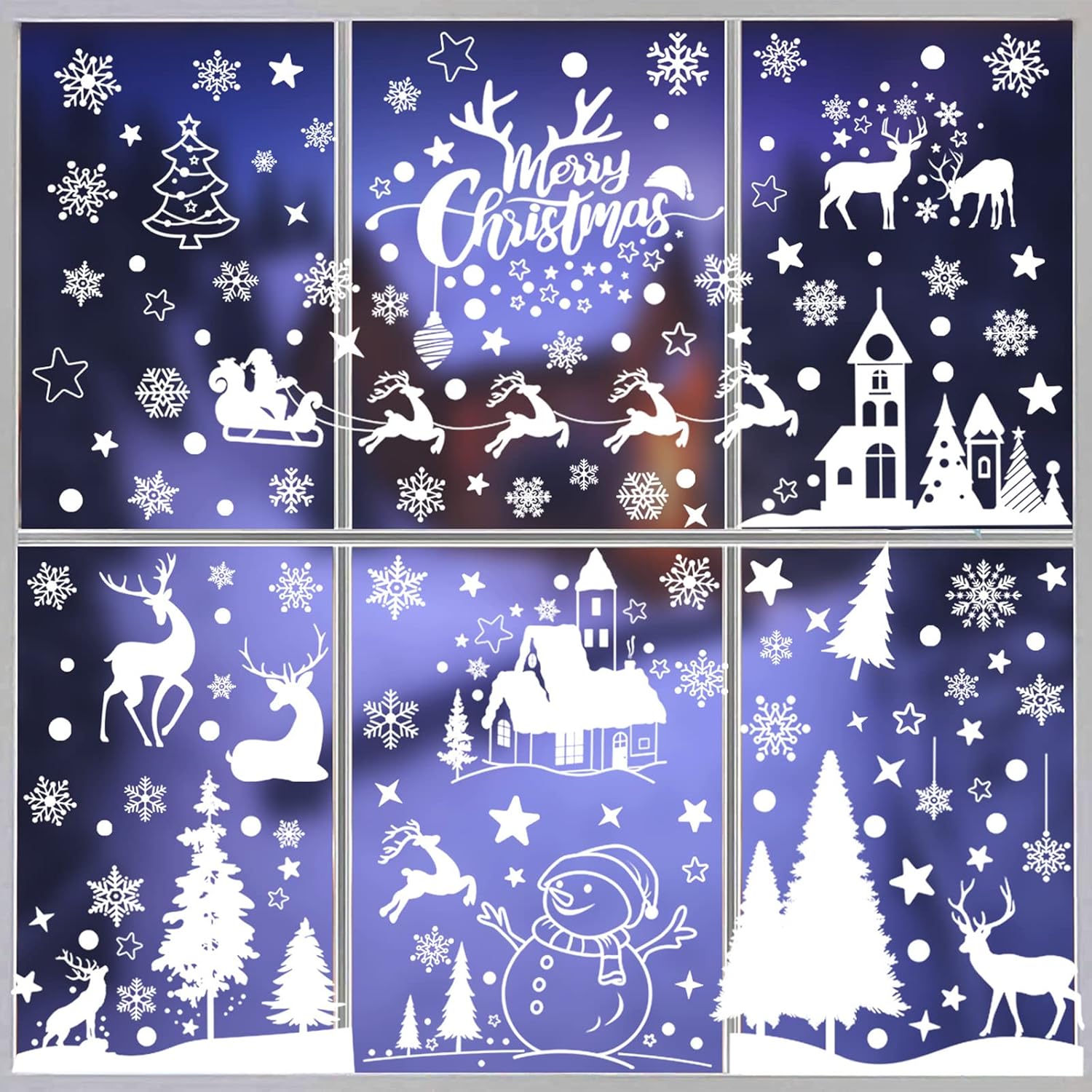 570 Adesivi per Finestra di Natale Fiocco di Neve, Adesivi Finestra Appeso, Decorazioni per Festa a Tema di Natale, Forniture di Capodanno, 12 Fogli (Bianco
