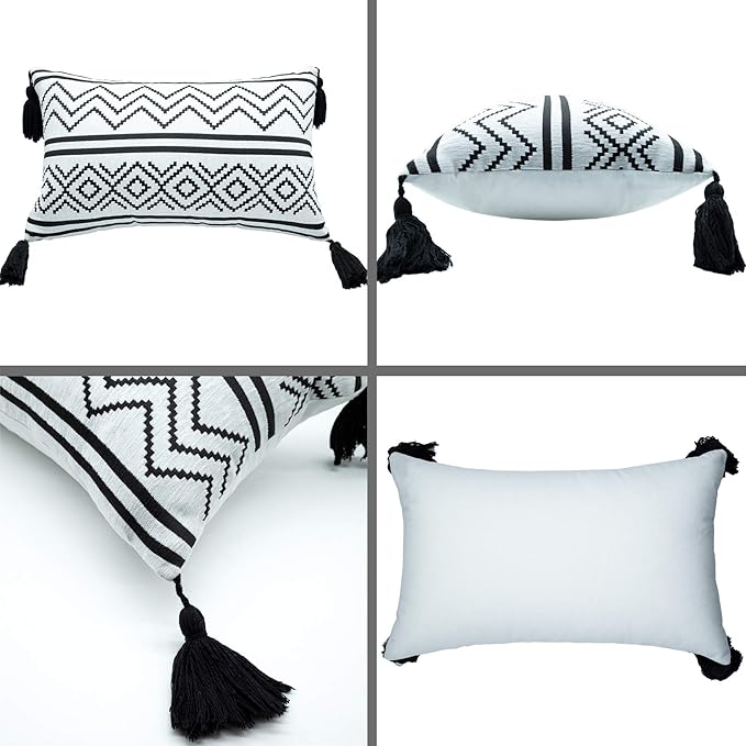 Lot de 2 housses de coussin, 30*50 cm, motif géométrique noir et blanc, housses de coussin décoratives pour canapé, chambre, chaise, lit, jardin - 3