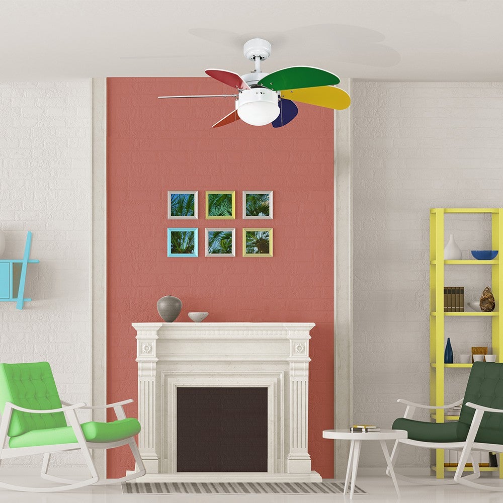 Ventilatore da soffitto per bambini con lampadina 1xE27 Basic multicolore e motore AC ø76cm - 3