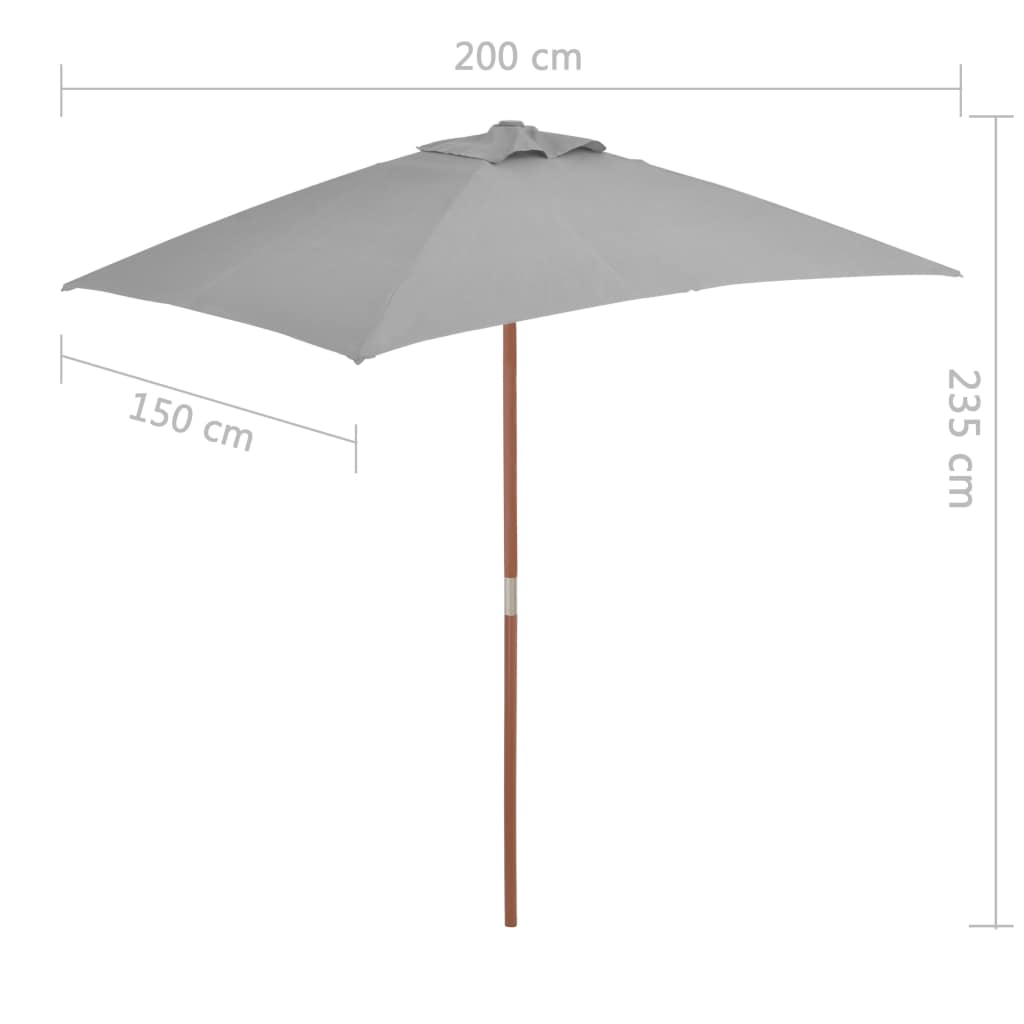 Parasol avec mât en bois 150x200 Anthracite - 8