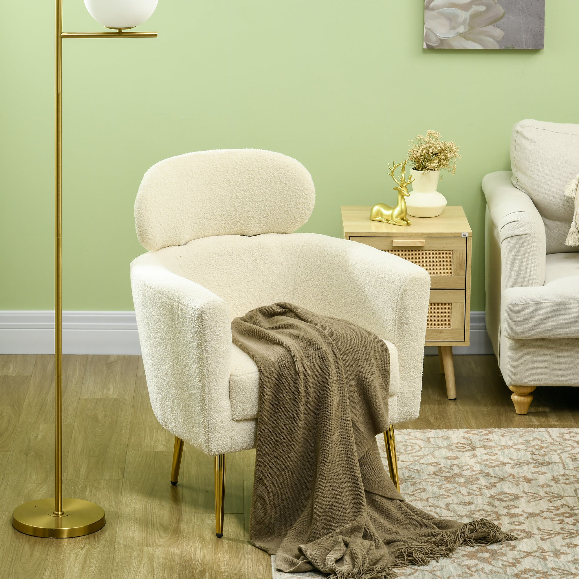 Fauteuil lounge appui-tête amovible peluche pieds métal 71 x 65 x 90 cm crème fauteuil intérieur confortable salon chambre design moderne et doux - 9