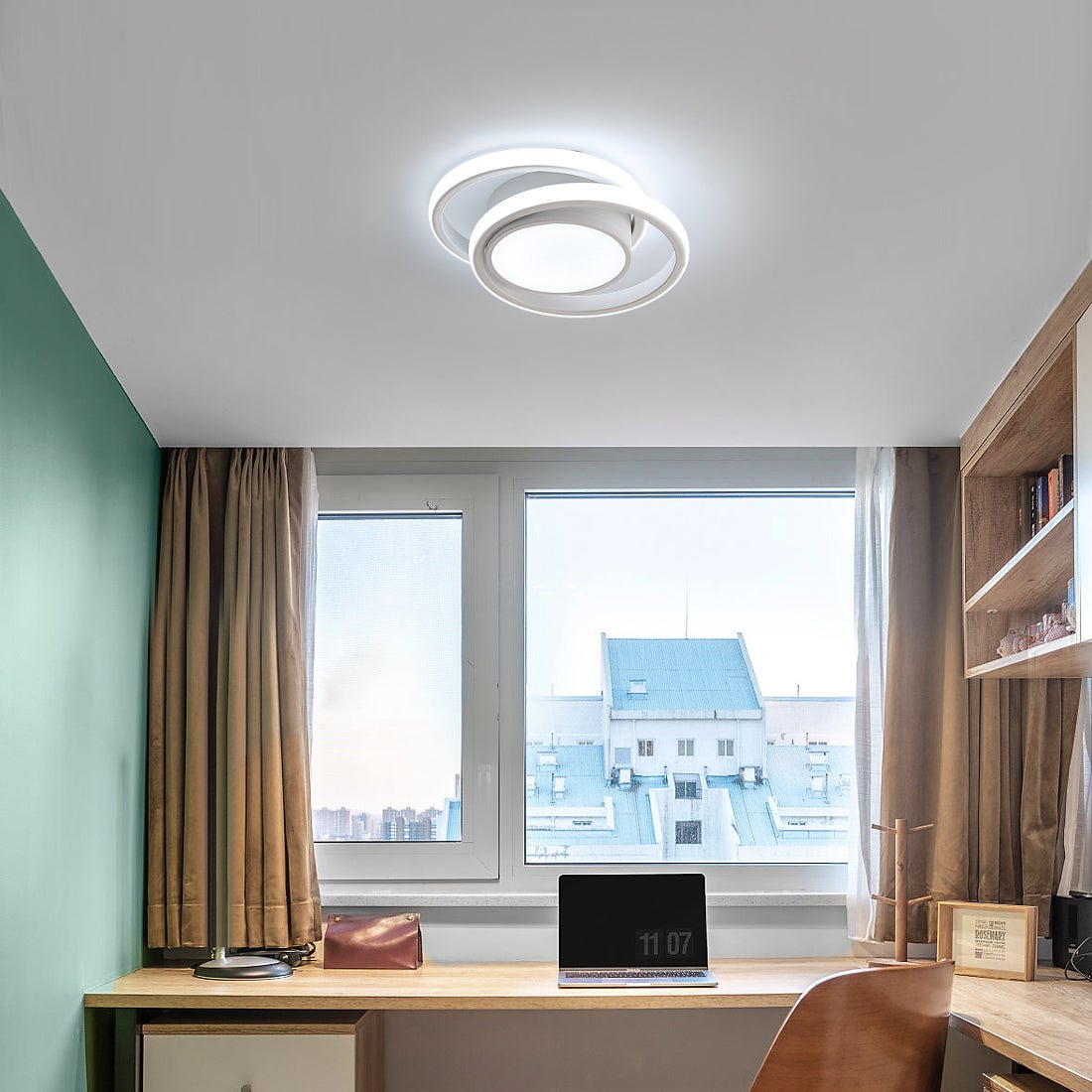 GOECO Plafonnier LED moderne 32W 2500lm 6500K Lumière blanche Luminaire de plafond Rond pour Couloir Chambre Cuisine Salon - Blanc - Taille: 27*22*6cm - 7