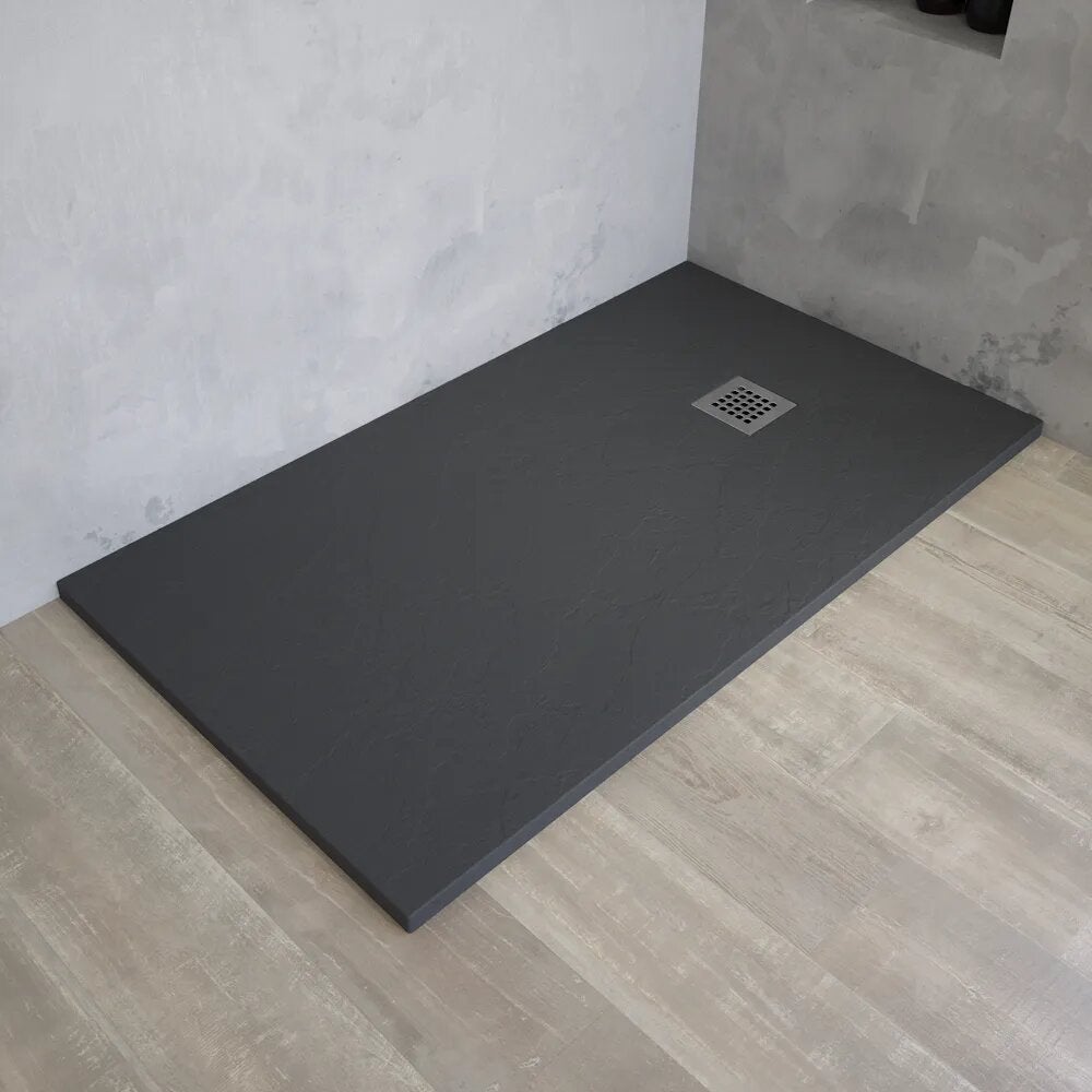 Plato de ducha rectangular de 70 x 180 cm en marmoresina gris antracita con efecto piedra, h3 cm | milos