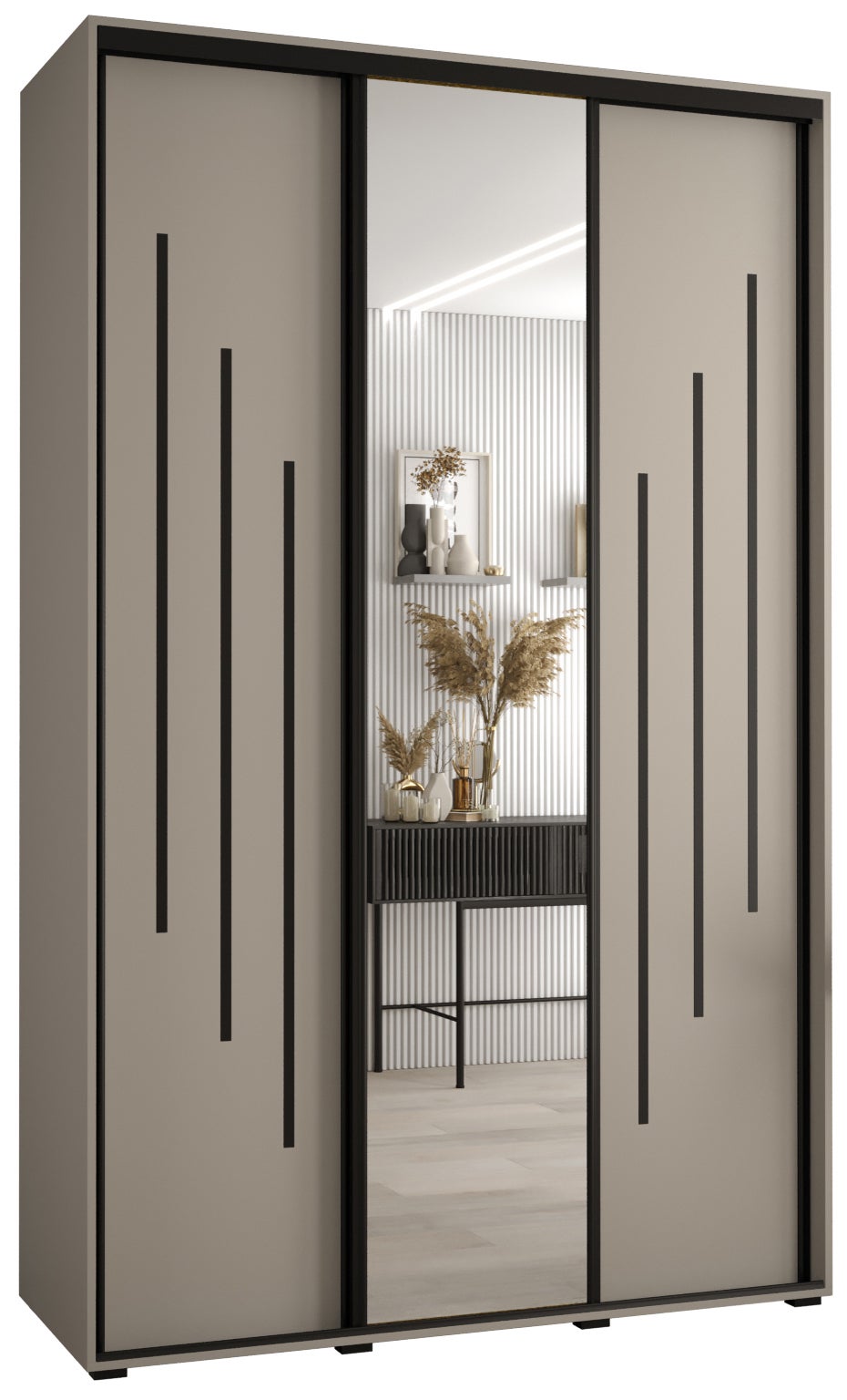 Szafa przesuwna z lustrem wysoka Dakota 9 150 x 45 x 235,2 cm kaszmir + u. czarny - Abiks Meble