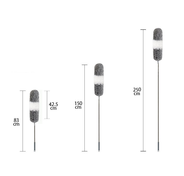 Plumeau télescopique, gris et blanc, brosse de gouttière extensible de 83 à 250 cm pour la poussière et les poils d'animaux - 2