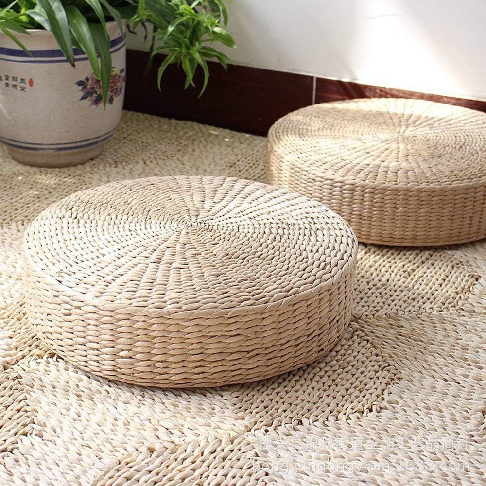 Zestaw 1 dużej, okrągłej, wyściełanej słomianej poduszki tatami do użytku na zewnątrz (średnica 40 cm)
