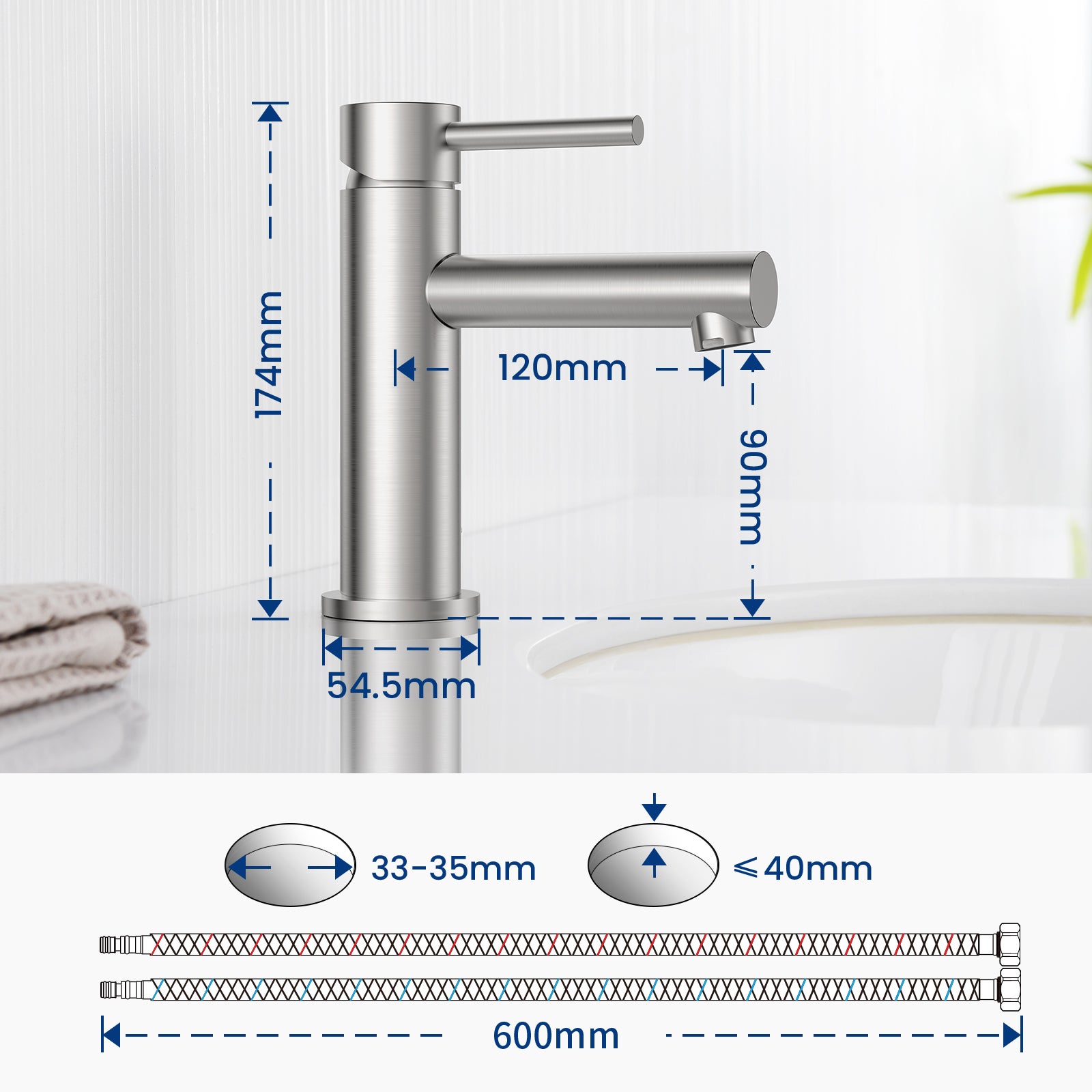 Cecipa max mitigeur de lavabo robinet de salle de bains robinetterie de lavabo en acier inoxydable Brossé,EU Modèle - 4