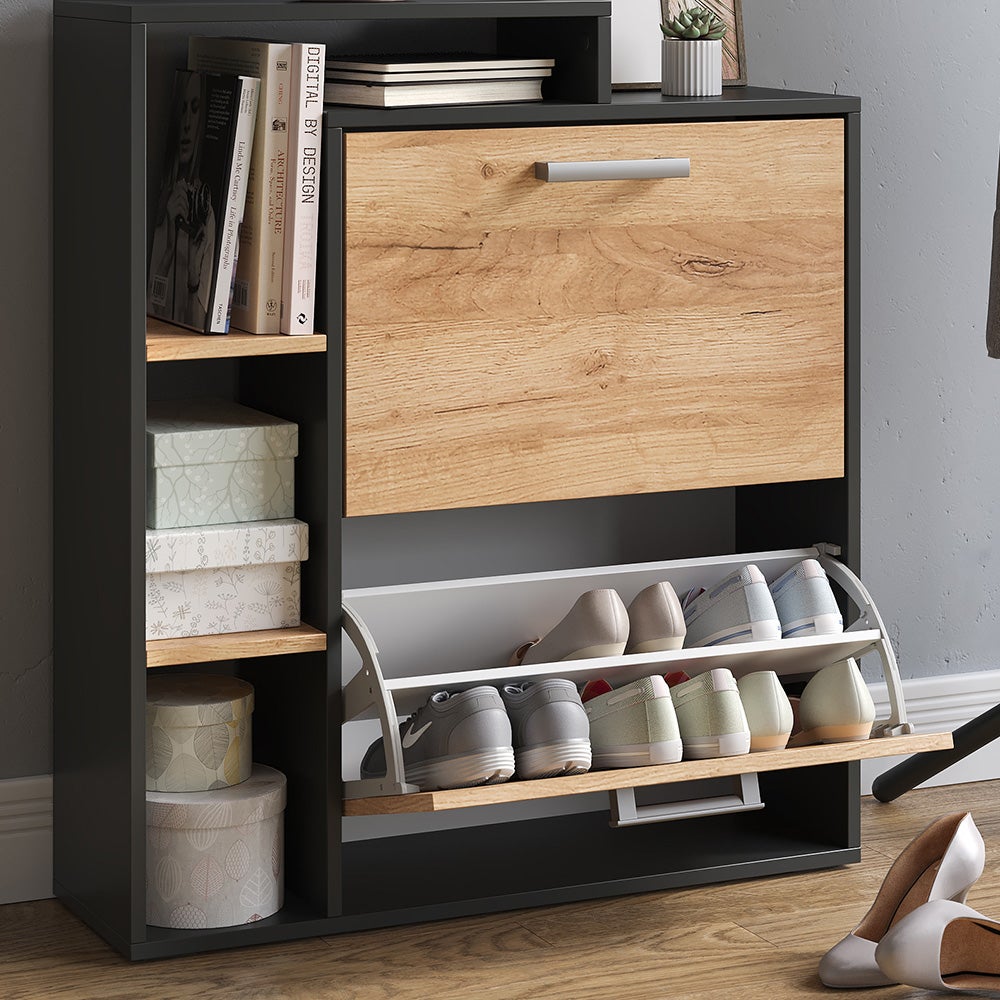 Vicco Meuble à chaussure Orlando, Chêne doré/anthracite, 24.5x90cm 2 compartiments - 5