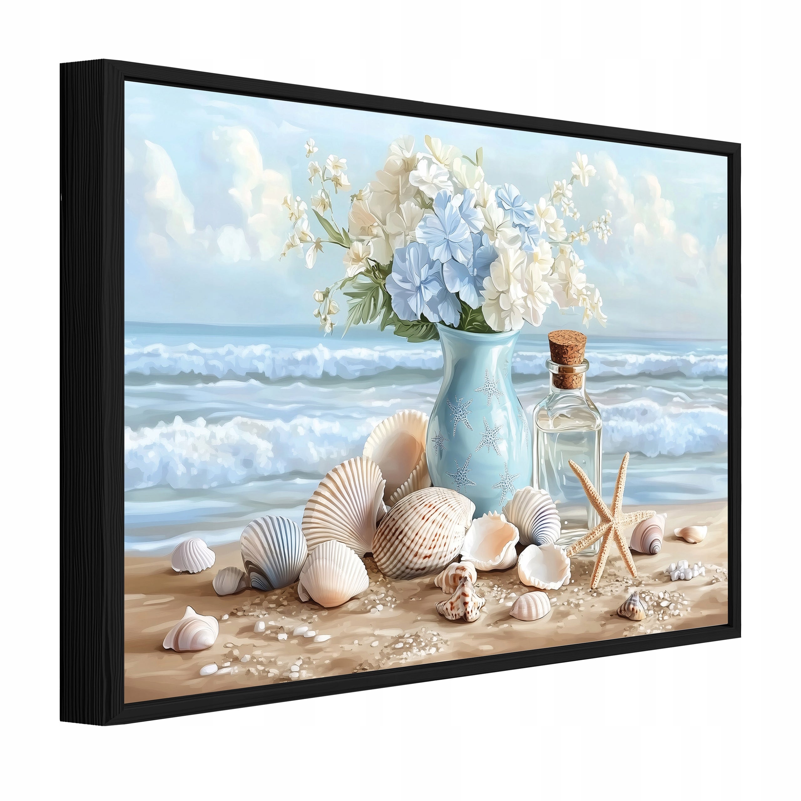 Tablou Canvas flori vaza albastru mare Tablou decorativ Rama Neagra Living Bucatarie Tablouri de perete 100x70 cm