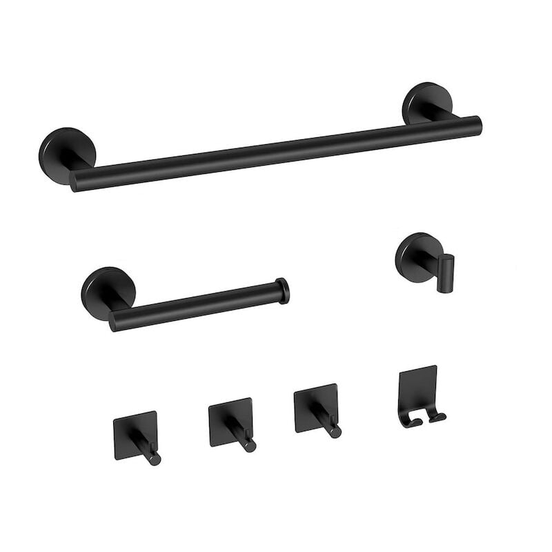 Kit Accessoires Salle De Bains 7 Pièces – Blanc Et Chrome – Porte Serviette, Savon, Papier