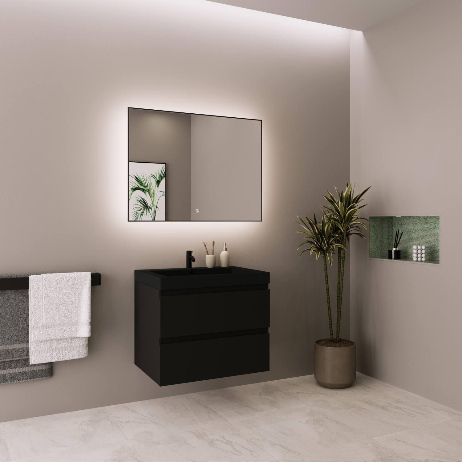LOMAZOO meuble de salle de bain Monaco noir mat - lavabo noir - 60 cm - 10