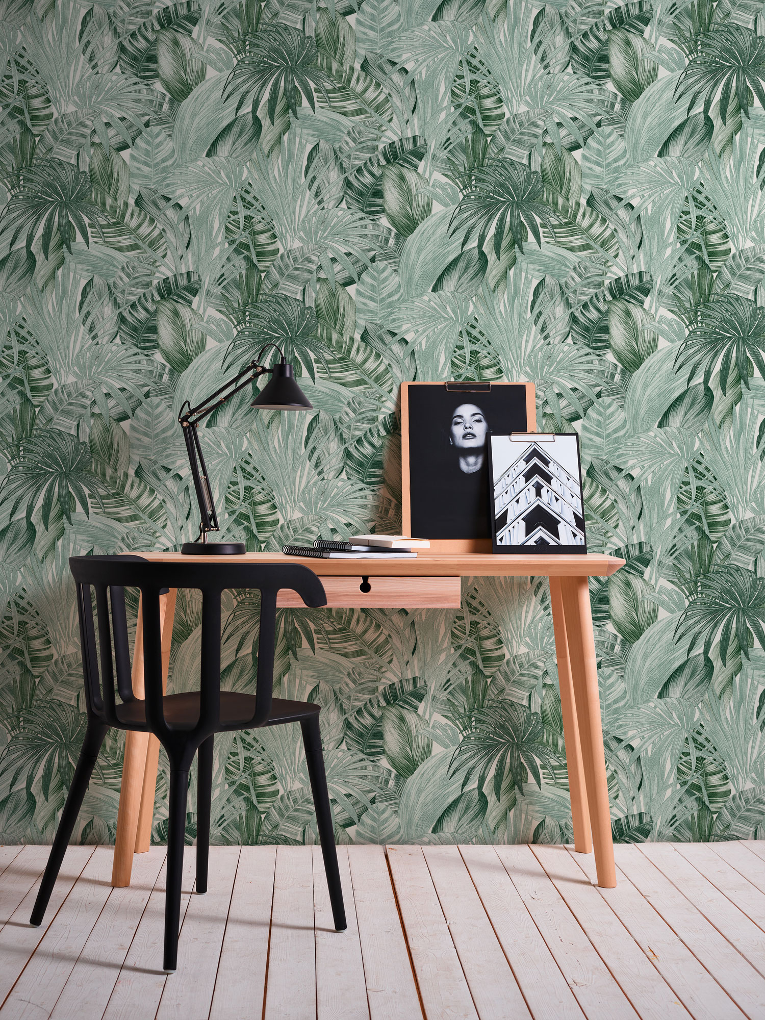 Papel pintado hojas verdes estilo realista Papel pintado dibujos hojas tropicales Papel pintado tropical estilo flora y fauna - 5