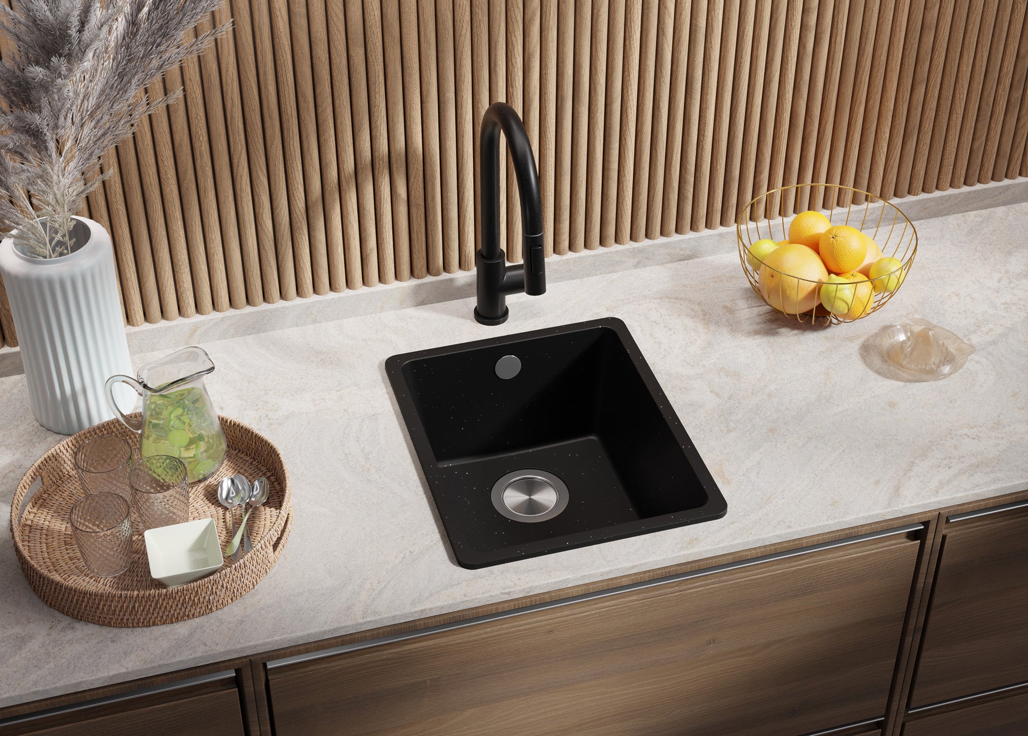 Lavello da Cucina Nero Metallico 36x44cm, Lavandino in Granito a 1 vasca + Accessori, Lavabo da Cucina Incasso al mobile 40cm PRIMAGRAN - 2