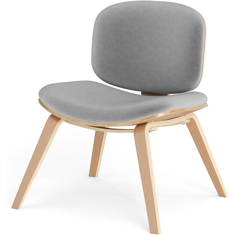 Krzesło Dodatkowe, Skandynawskie Krzesło Tapicerowane z Zakrzywionym Oparciem, Rama z Litego Drewna Giętego, bez Podłokietników (Naturalne+Jasnoszare)