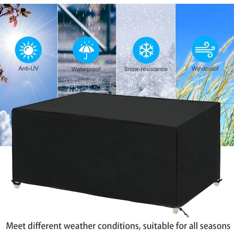Housse de protection pour mobilier de jardin 180 x 100 x 75 cm Oxford 420D rectangulaire noire, tissu imperméable, coupe-vent et protection UV - 4