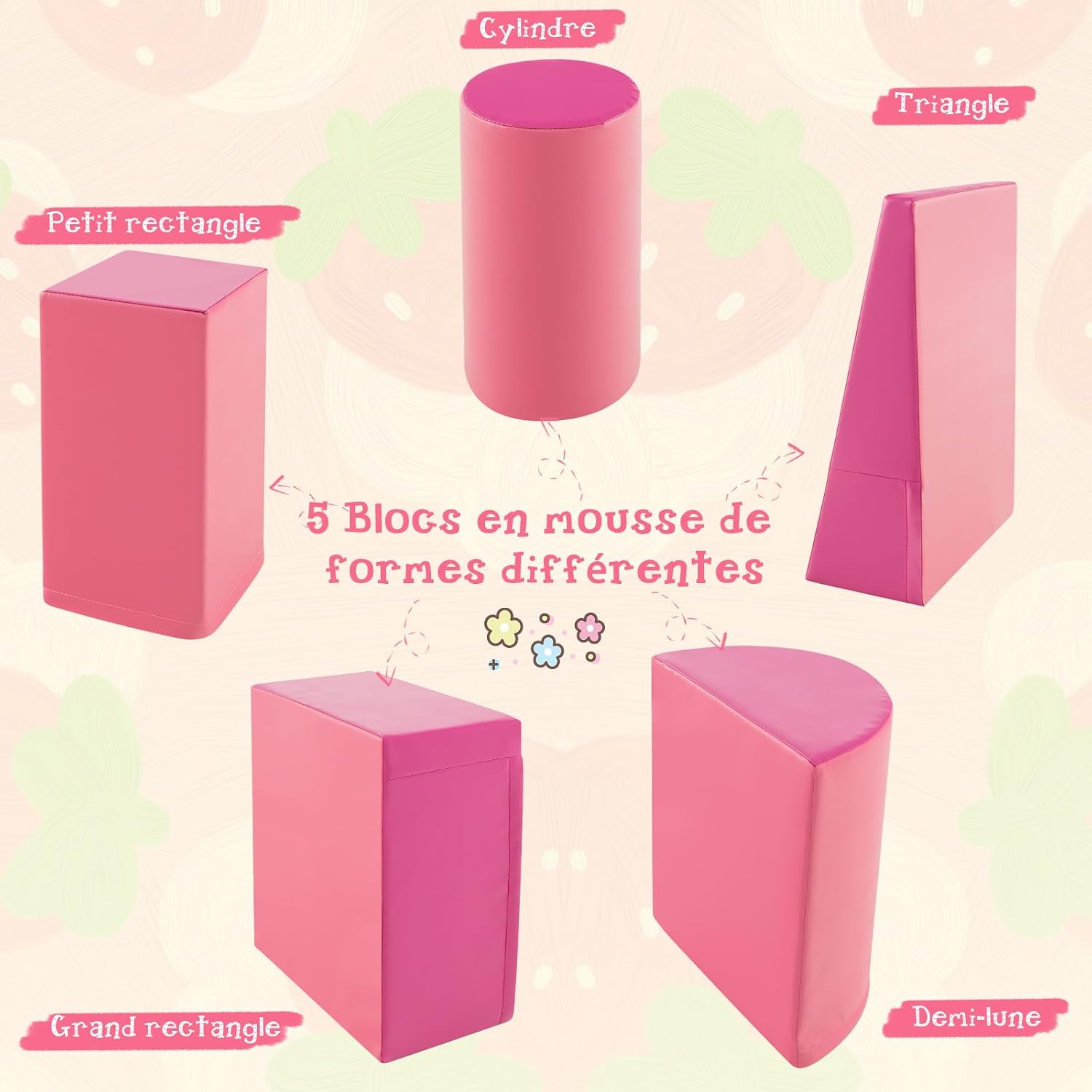 5PCS Parcours Motricité Bébé en Mousse de EPE, Module Motricité Bébé avec Fermeture Clair, Jouets Éducatifs Colorée pour Ramper Grimper - 2