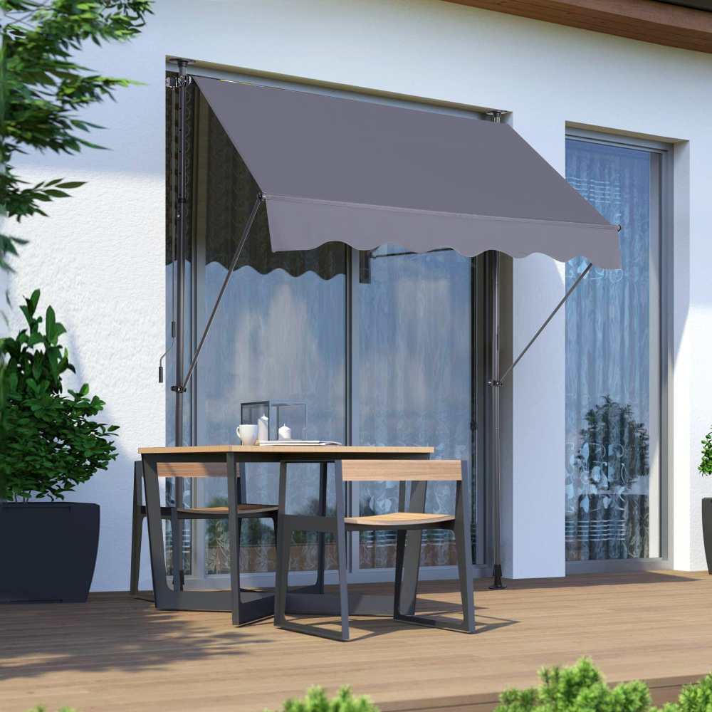 Toldo brazo articulado 200x120cm fijación sin taladro – manivela altura regulable uv antilluvia gris