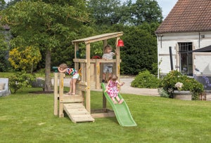 Aire de jeux Cascade en Bois avec 2 plateformes, toboggan de 230 cm, bac à sable et rampe d'accès