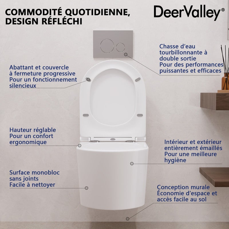 WC Suspendue Blanche en Céramique Design Sans Rebord avec Abattant Soft Close et Style Moderne Élégant - 5