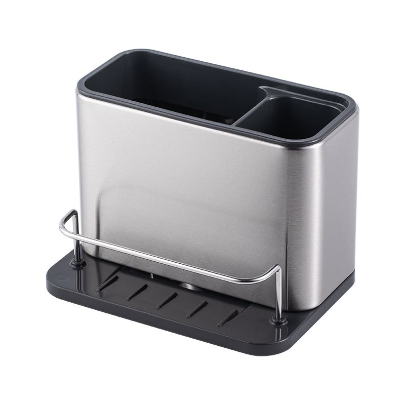 Organizer do zlewu, Uchwyt na gąbkę do zlewu kuchennego ze stali nierdzewnej, Stojak na gąbkę z tacką ociekową, Stojak na przybory kuchenne (1 szt.)