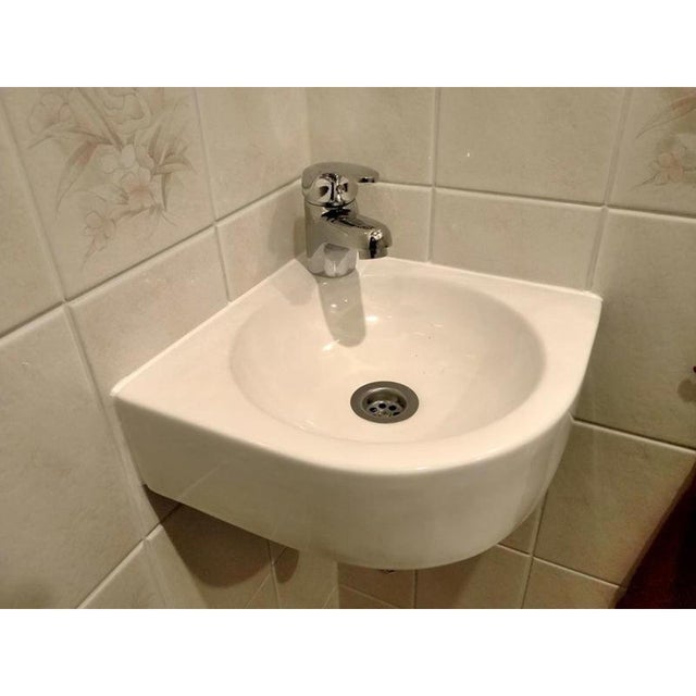 Differnz Cleo Lavabo en céramique - Quart de ronde - 30 x 30 x 10 cm - Blanc - 2