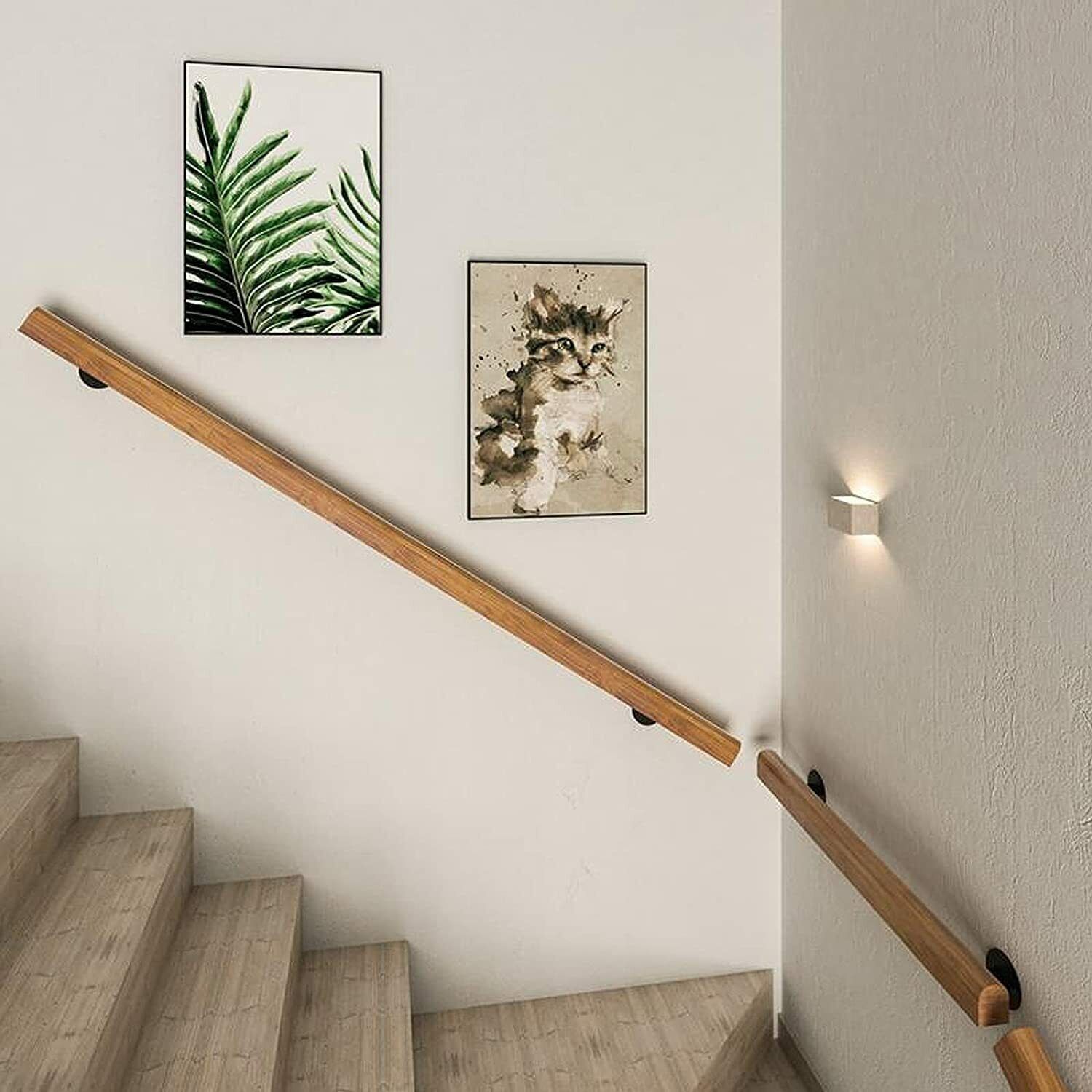 Main courante en bois massif Fenice|bois couleur noyer clair avec supports et kit de montage|longueur 70 cm|pour l'ameublement intérieur - 3