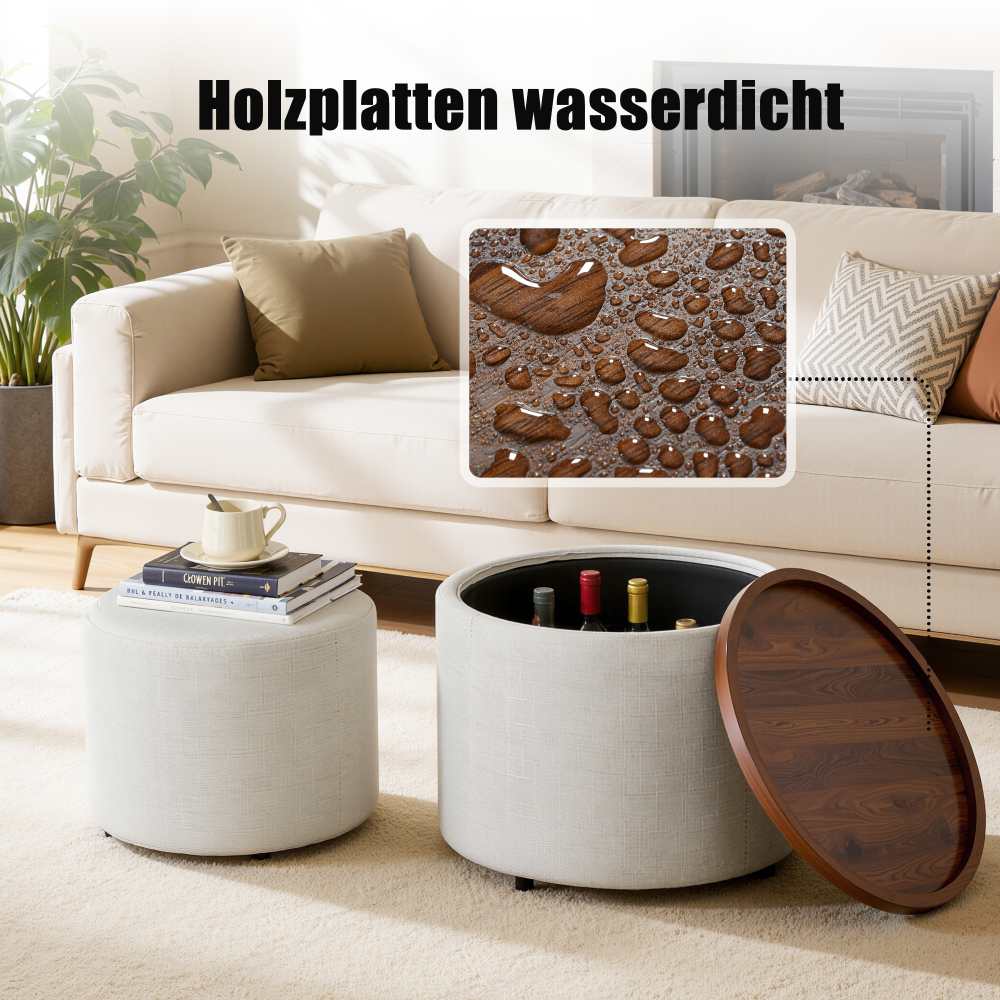 Pouf nido set 2 pezzi con contenitore, tavolino rotondo e panca multifunzionale 4-in-1, 58 cm, pronto all’uso - 3
