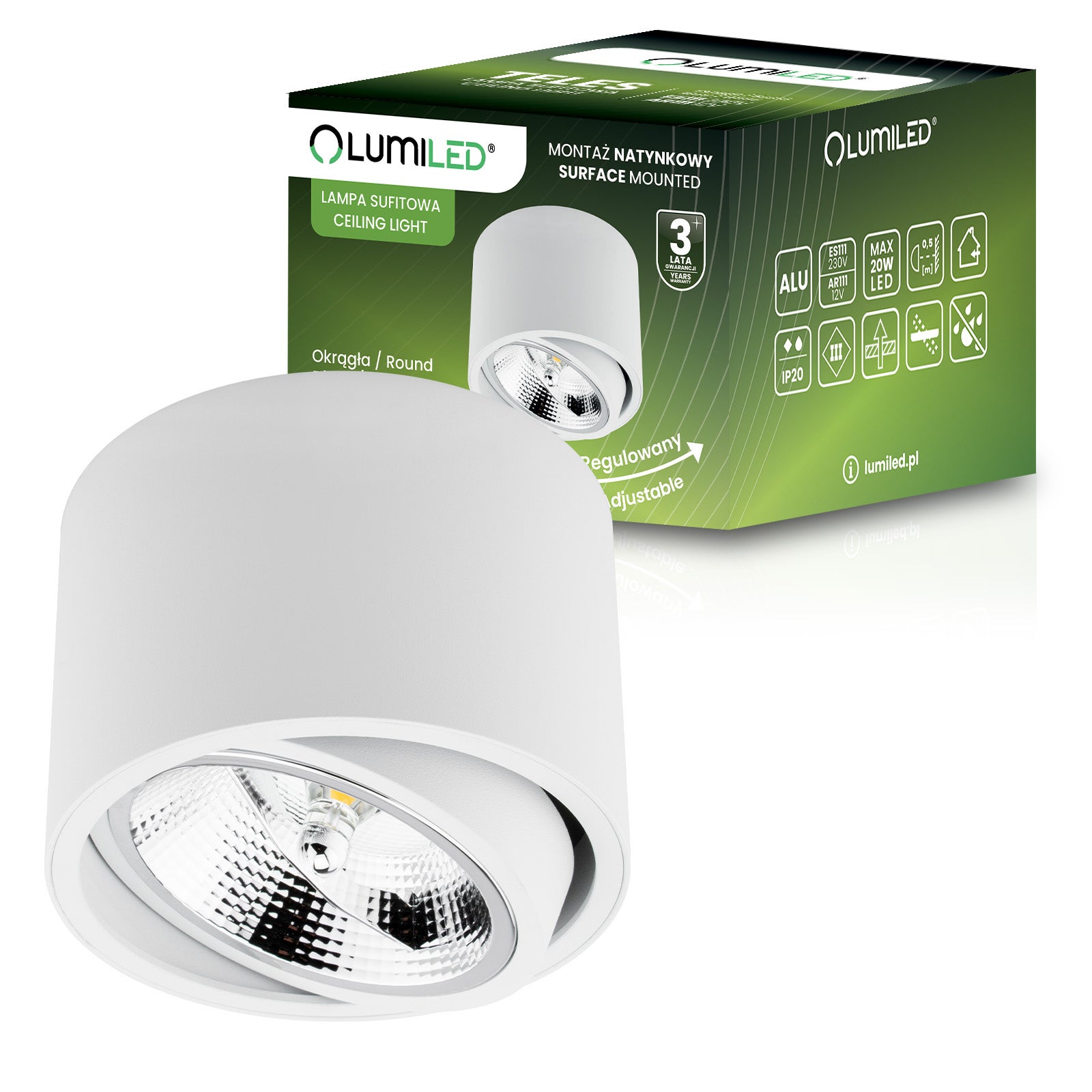 Oprawa Natynkowa Lumiled Halogenowa SPOT TUBA Ruchoma GU10 ES111 Okrągła Biała 100mm