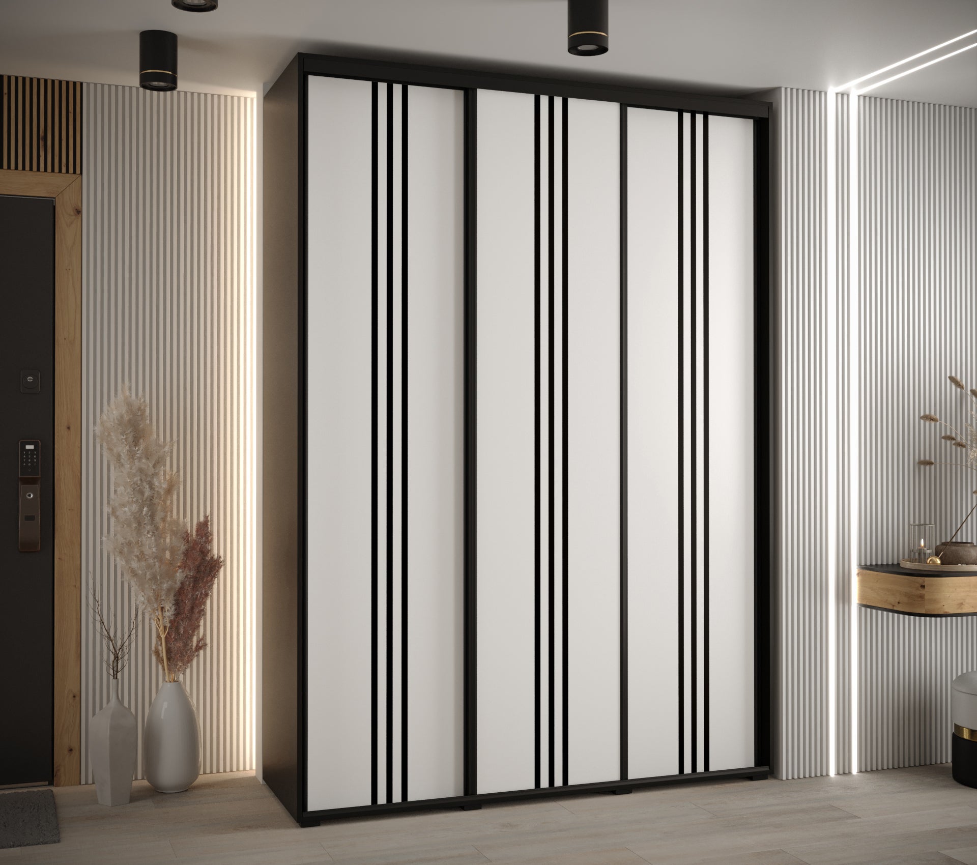 Szafa przesuwna wysoka Davos 6 180 x 60 x 235,2 cm czarny + biały + u. czarny - Abiks Meble - 2