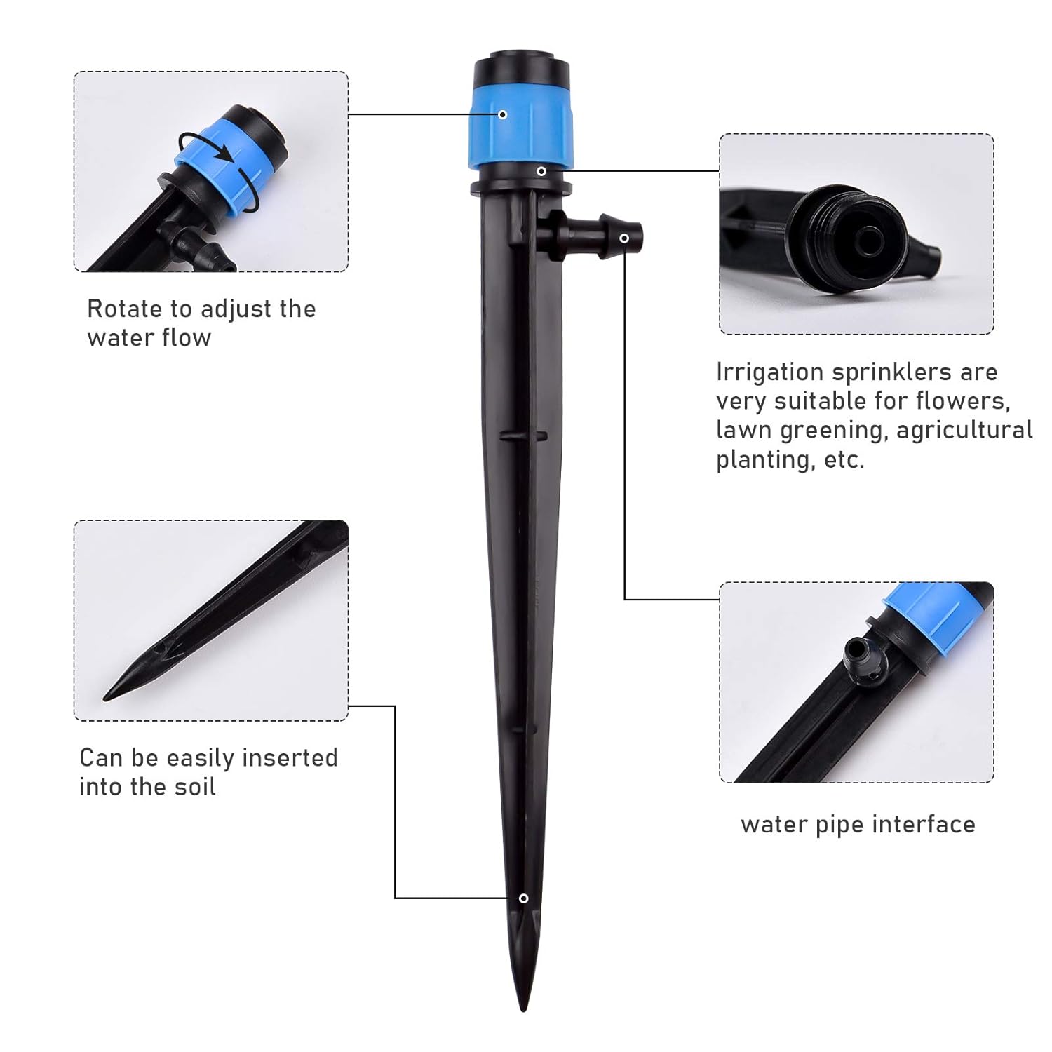 Goutteur d'irrigation, micro-arroseur réglable à 360 degrés, pour l'irrigation de la pelouse de serre, 100 pièces (bleu). - 3