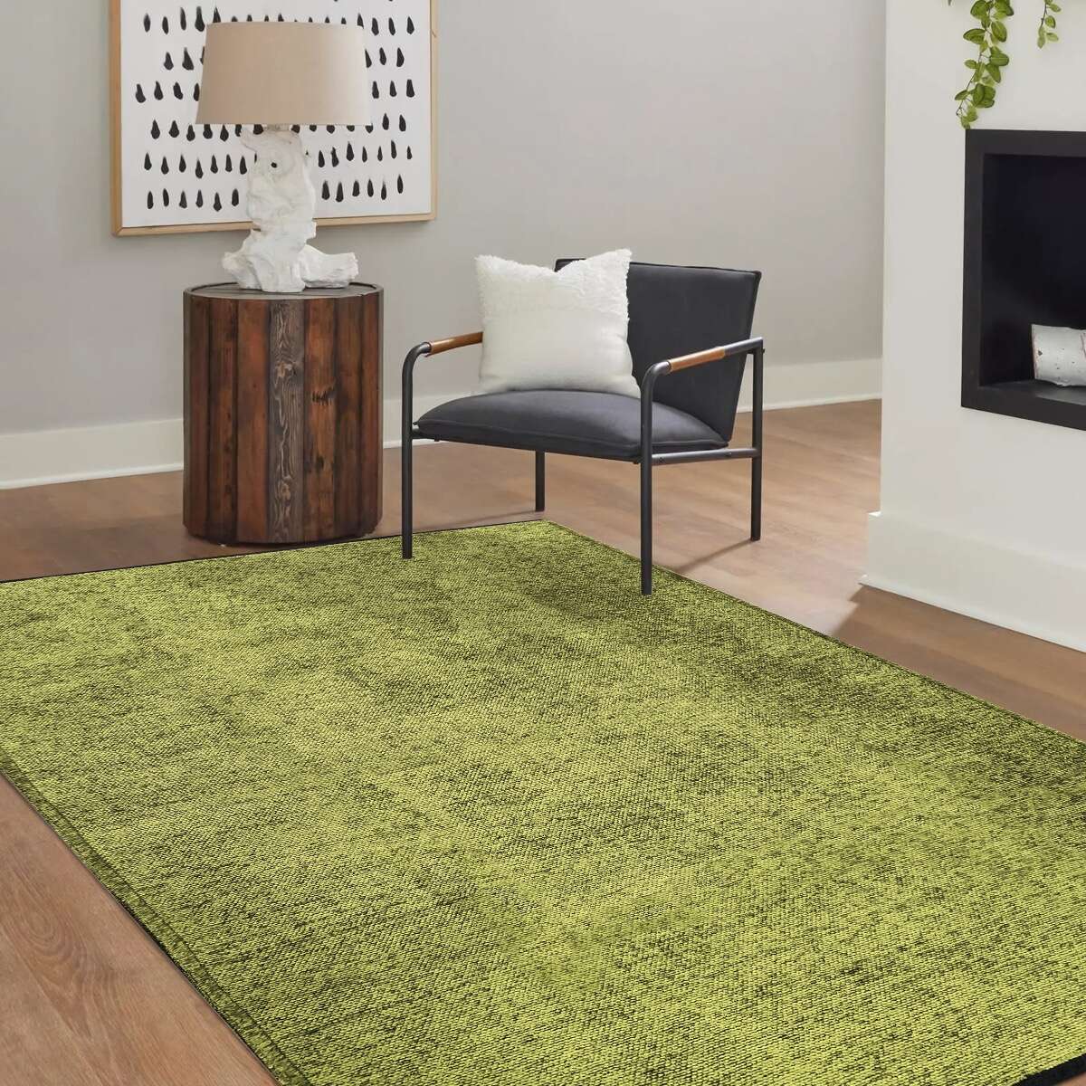 Tappeto in cotone e poliestere lavabile, tessuto piatto, verde, 160x230 - 2