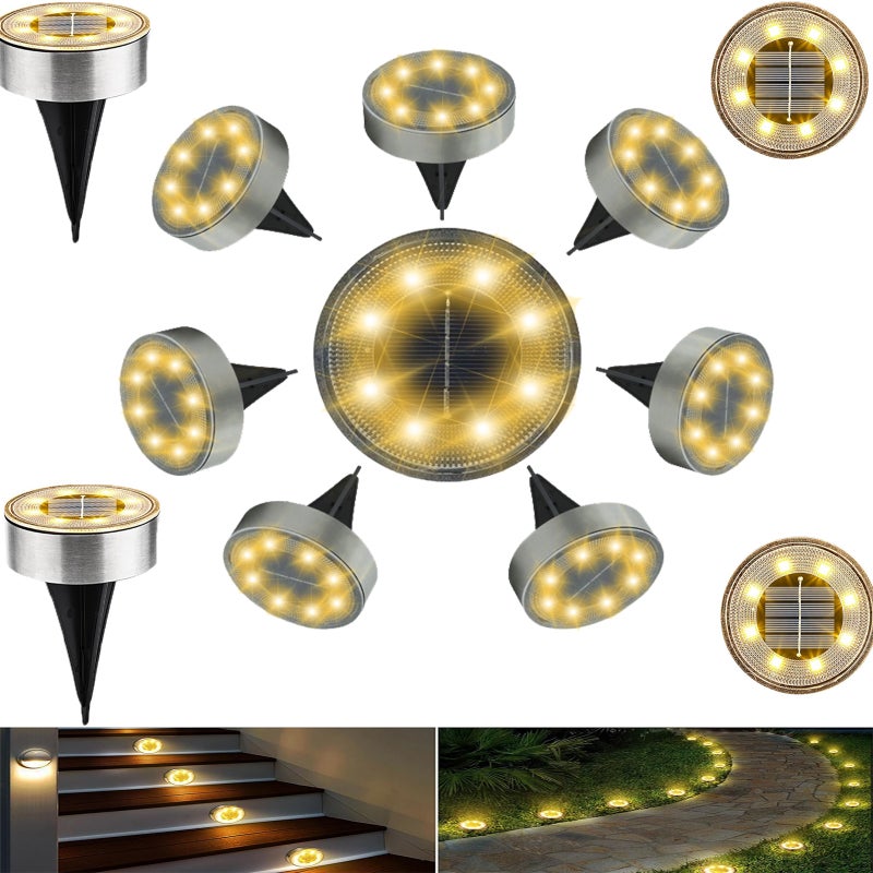 12 szt. lamp solarnych gruntowych, wodoszczelne lampy solarne ogrodowe, ciepłe światło 6000K, wbudowany czujnik światła, odpowiednie do trawników