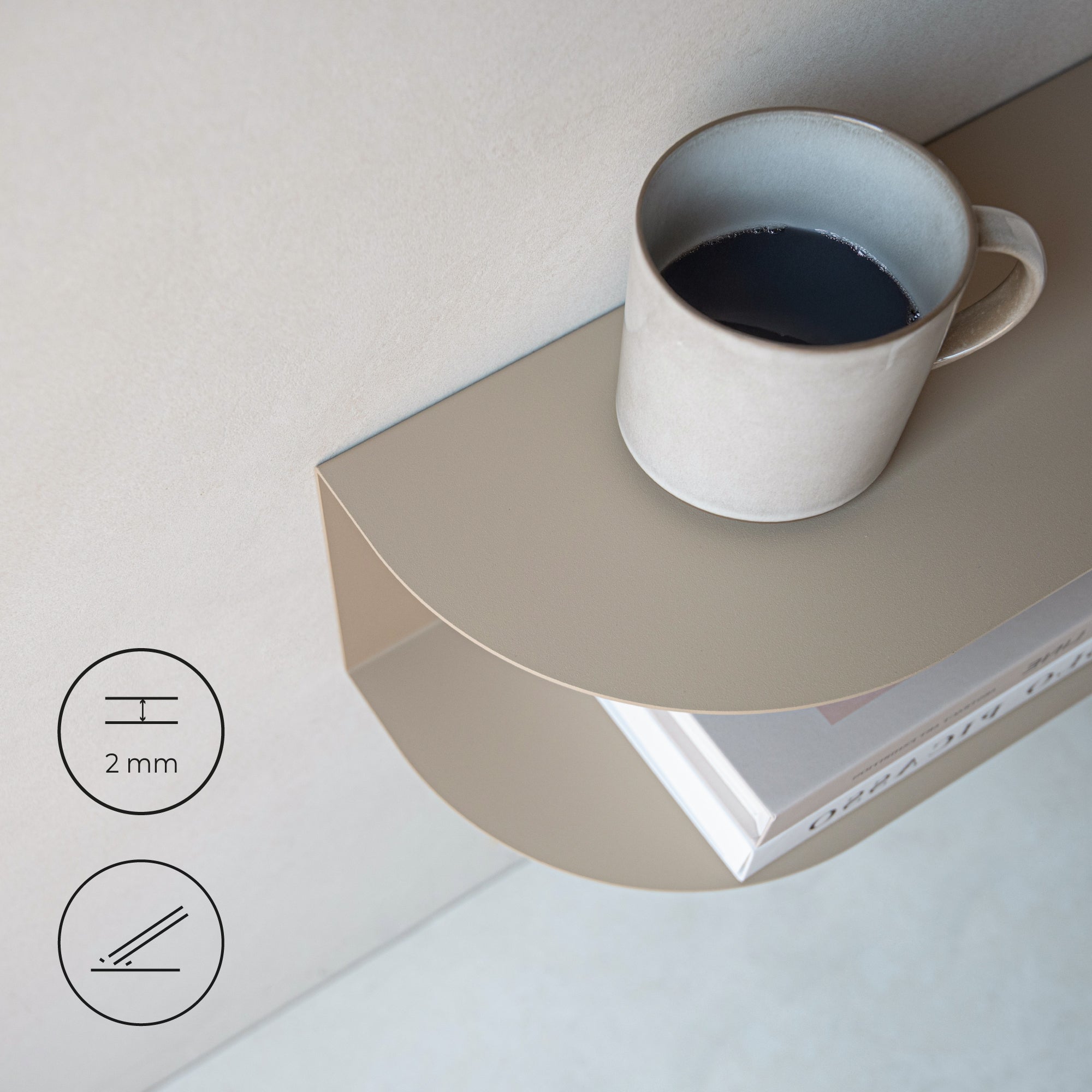 Lot de 2 Table de nuit suspendue en métal Beig Sable, Ovva | Etagere murale design à deux niveaux L.40 x P.17 cm, Ep.13 cm - MILUKA - 3