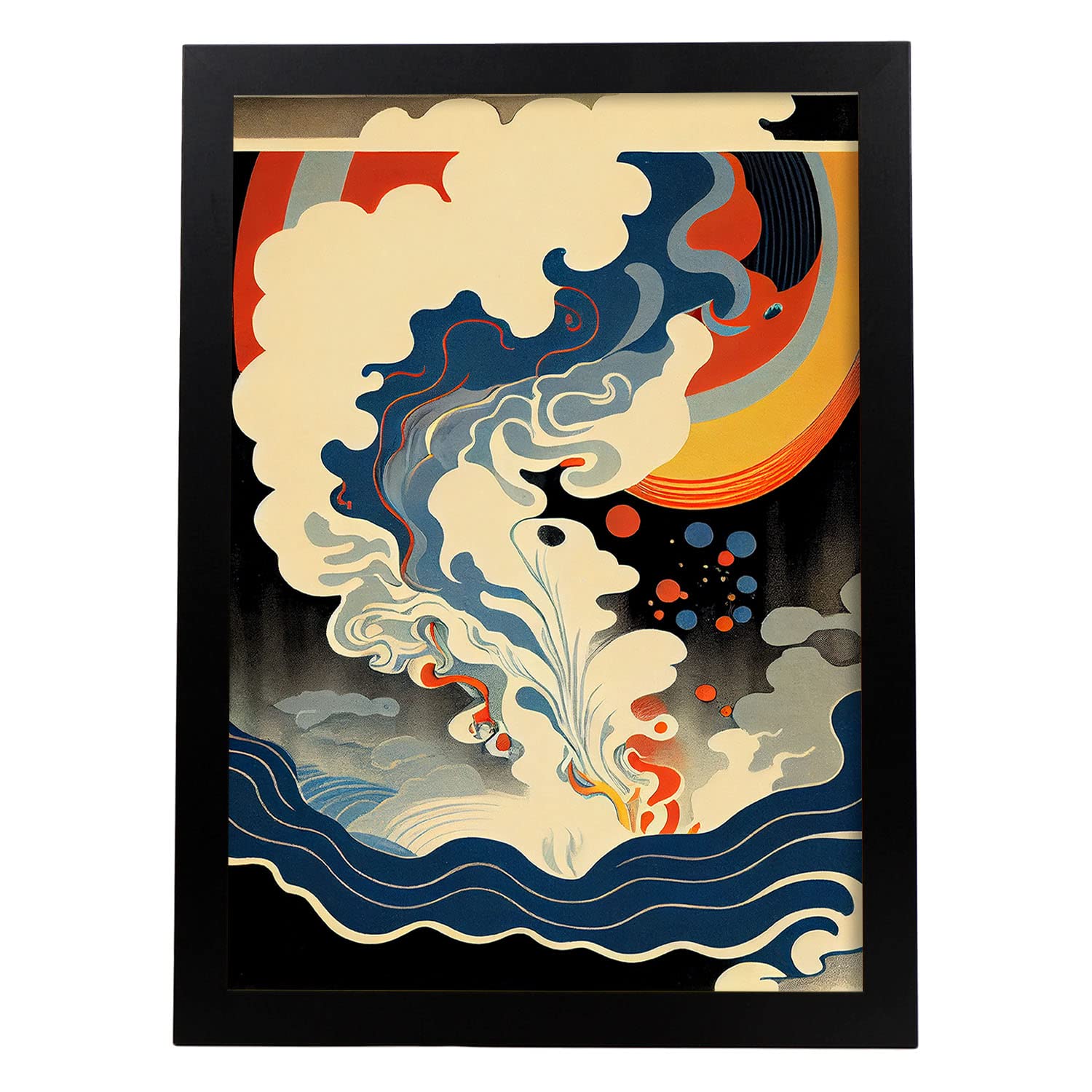 Nacnic poster ira del mar en el estilo de arte japonés ukiyo paisajes abstractos y surrealistas en ilustraciones de arte oriental a3 marco negro
